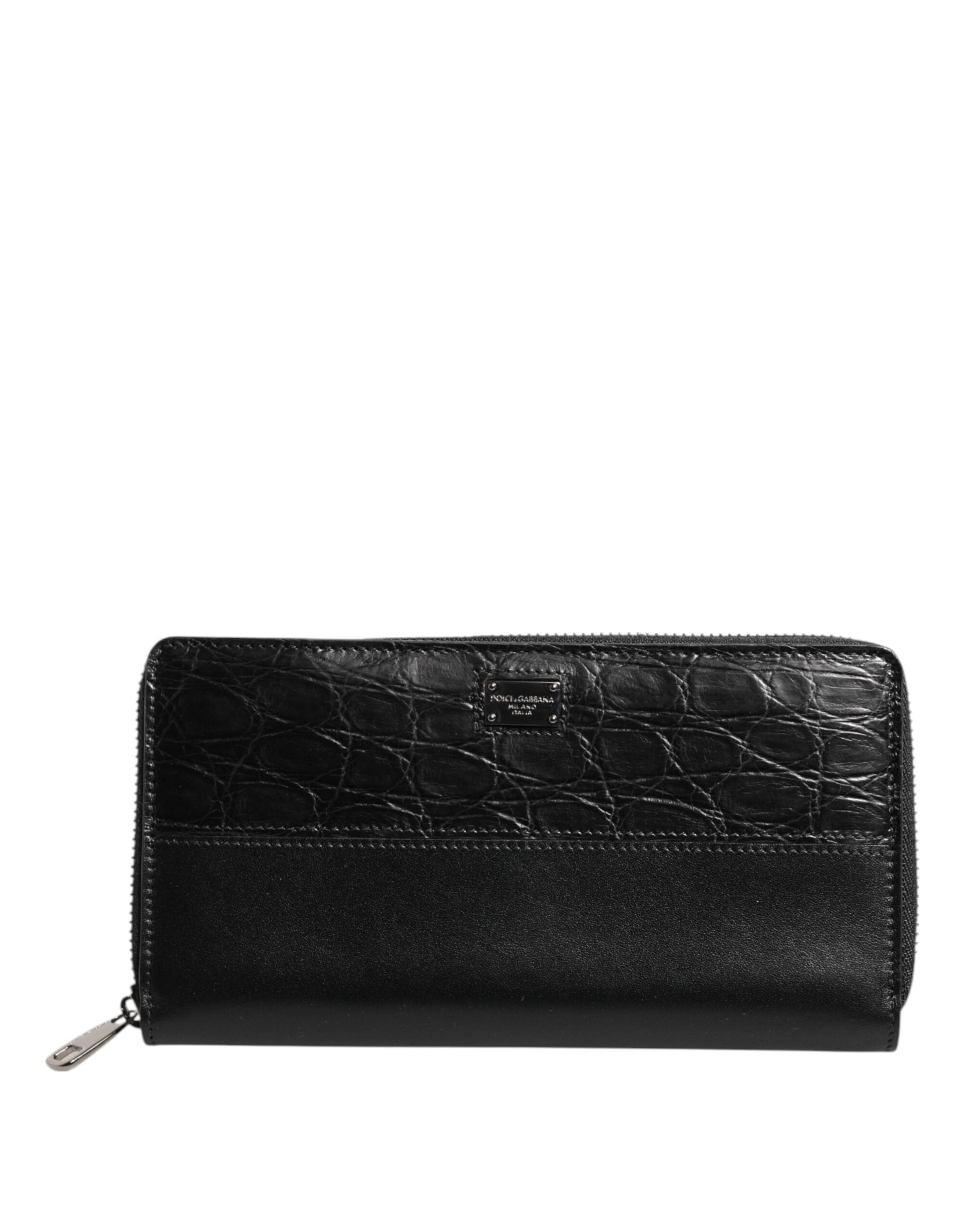 Dolce & Gabbana Schwarzes Leder Logo-Plakette Zip Around Continental Brieftasche