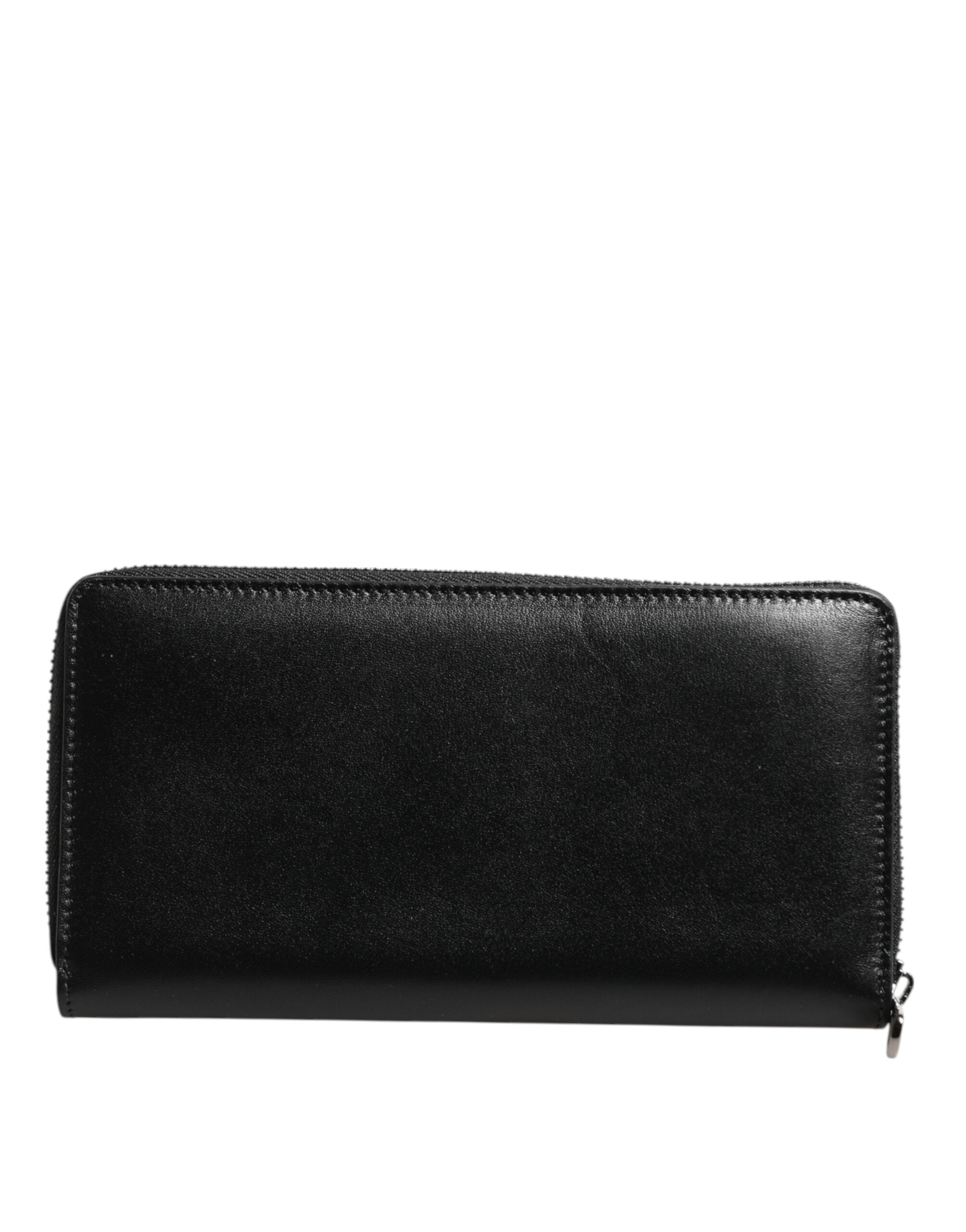 Dolce & Gabbana Schwarzes Leder Logo-Plakette Zip Around Continental Brieftasche
