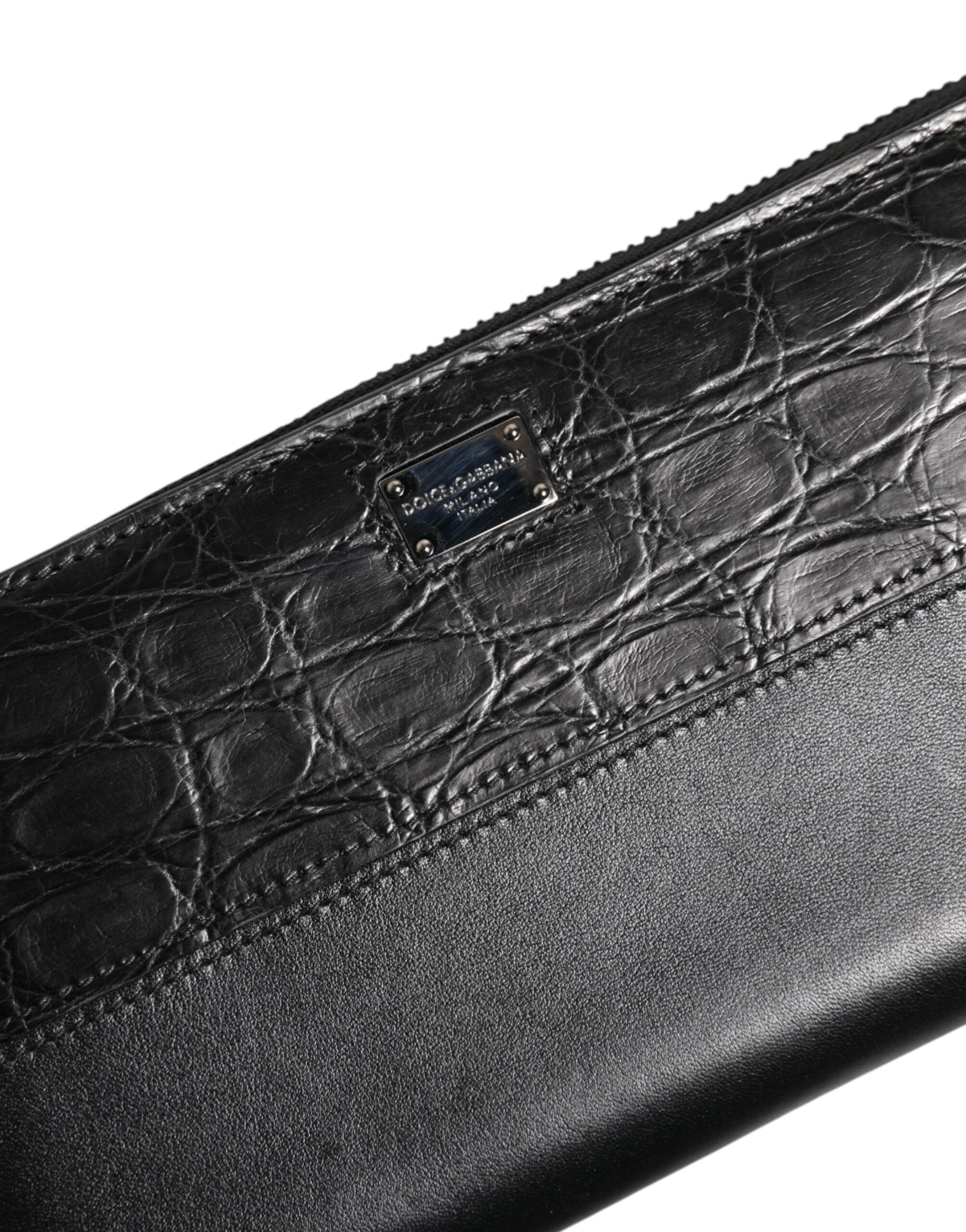 Dolce & Gabbana Schwarzes Leder Logo-Plakette Zip Around Continental Brieftasche
