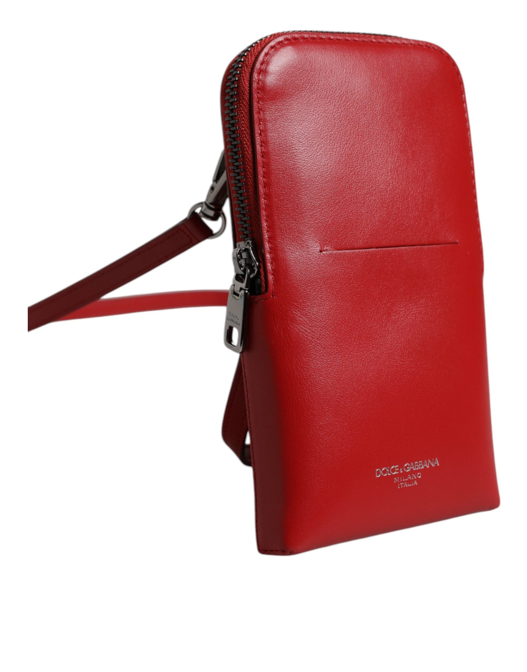 Dolce & Gabbana Rotes Leder Portemonnaie Telefon Sling Crossbody Neck Strap Tasche