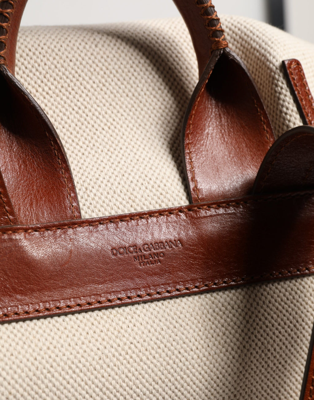 Dolce & Gabbana Beige Braun Segeltuch Leder EDGE Reise Männer Rucksack Tasche