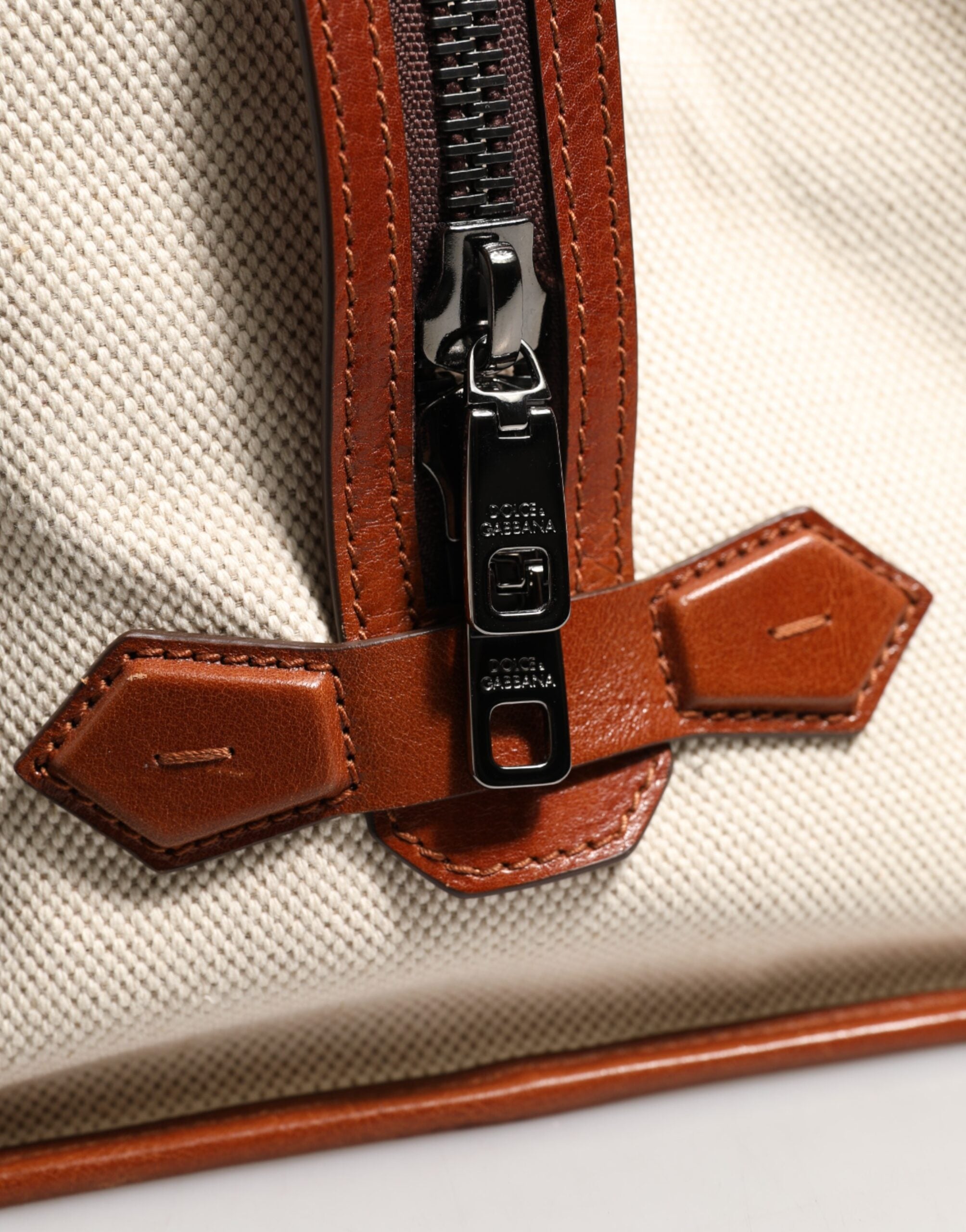 Dolce & Gabbana Beige Braun Segeltuch Leder EDGE Reise Männer Rucksack Tasche