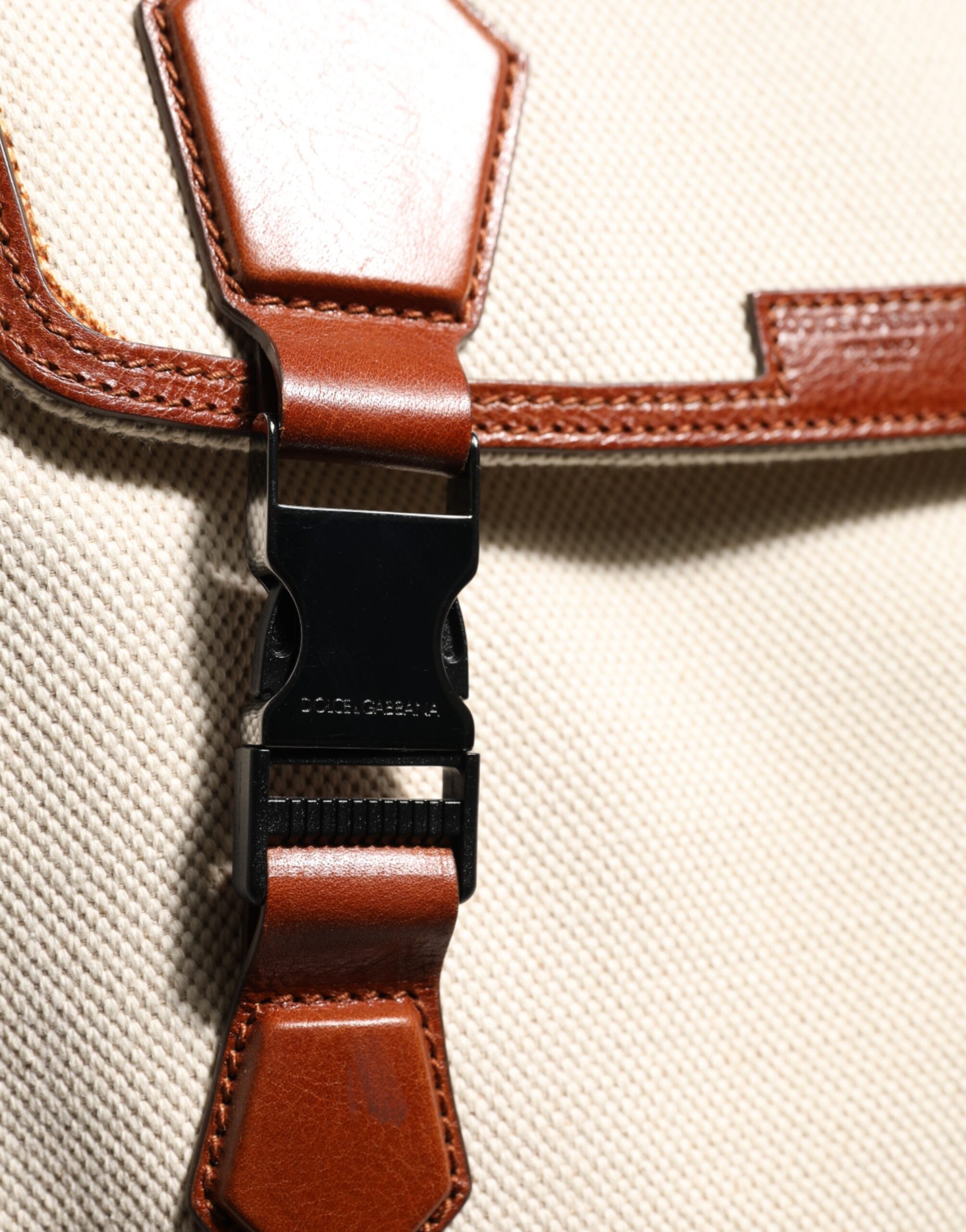 Dolce & Gabbana Beige Braun Segeltuch Leder EDGE Reise Männer Rucksack Tasche