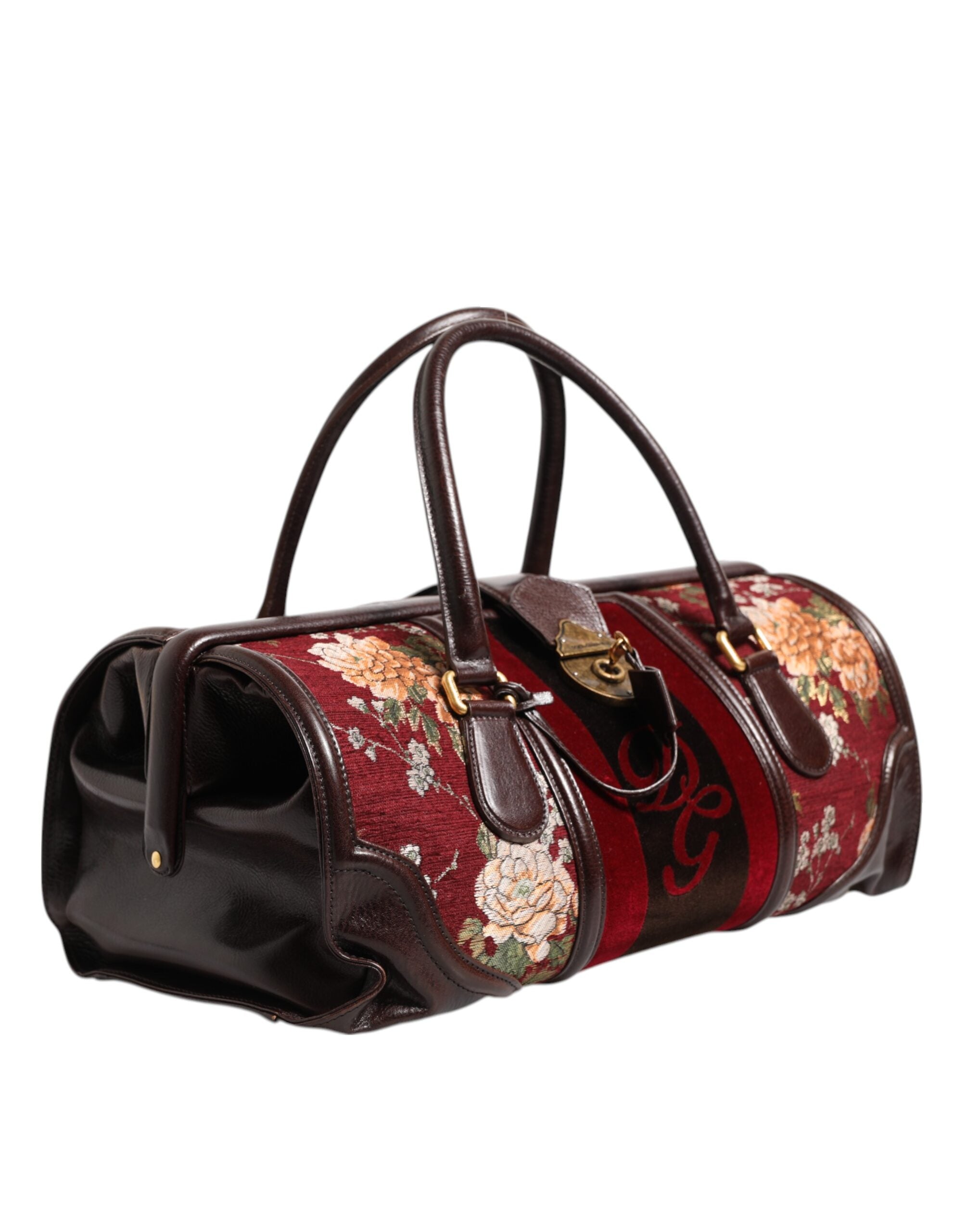 Dolce & Gabbana Multicolor Leder Jacquard Samt Reisetasche Duffle Bag