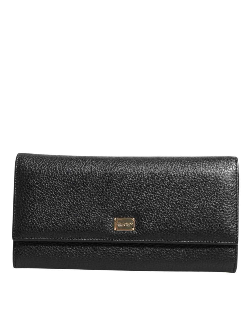 Dolce & Gabbana Schwarzes Leder Trifold Logo Plaque Kartenhalter Brieftasche