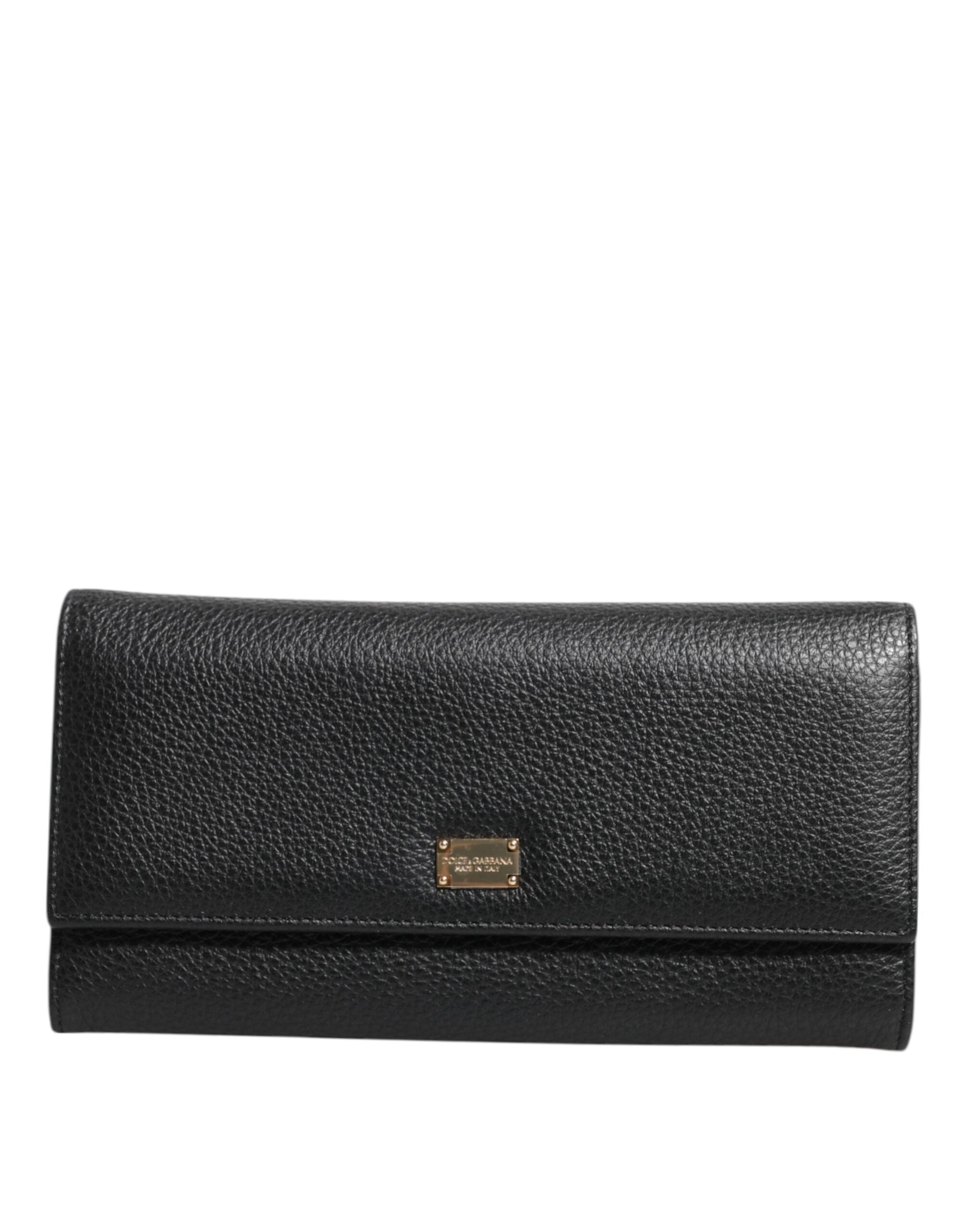 Dolce & Gabbana Schwarzes Leder Trifold Logo Plaque Kartenhalter Brieftasche