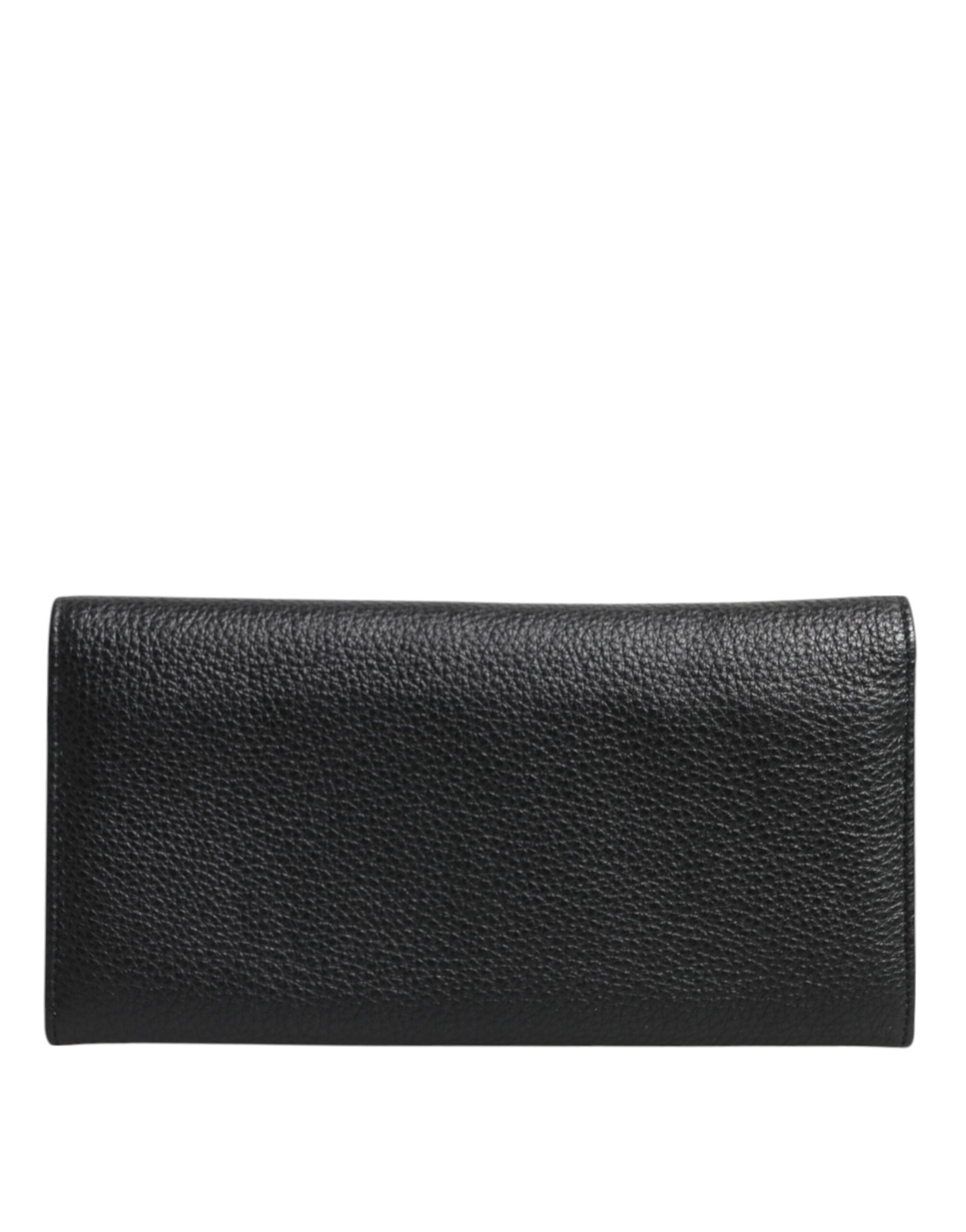 Dolce & Gabbana Schwarzes Leder Trifold Logo Plaque Kartenhalter Brieftasche