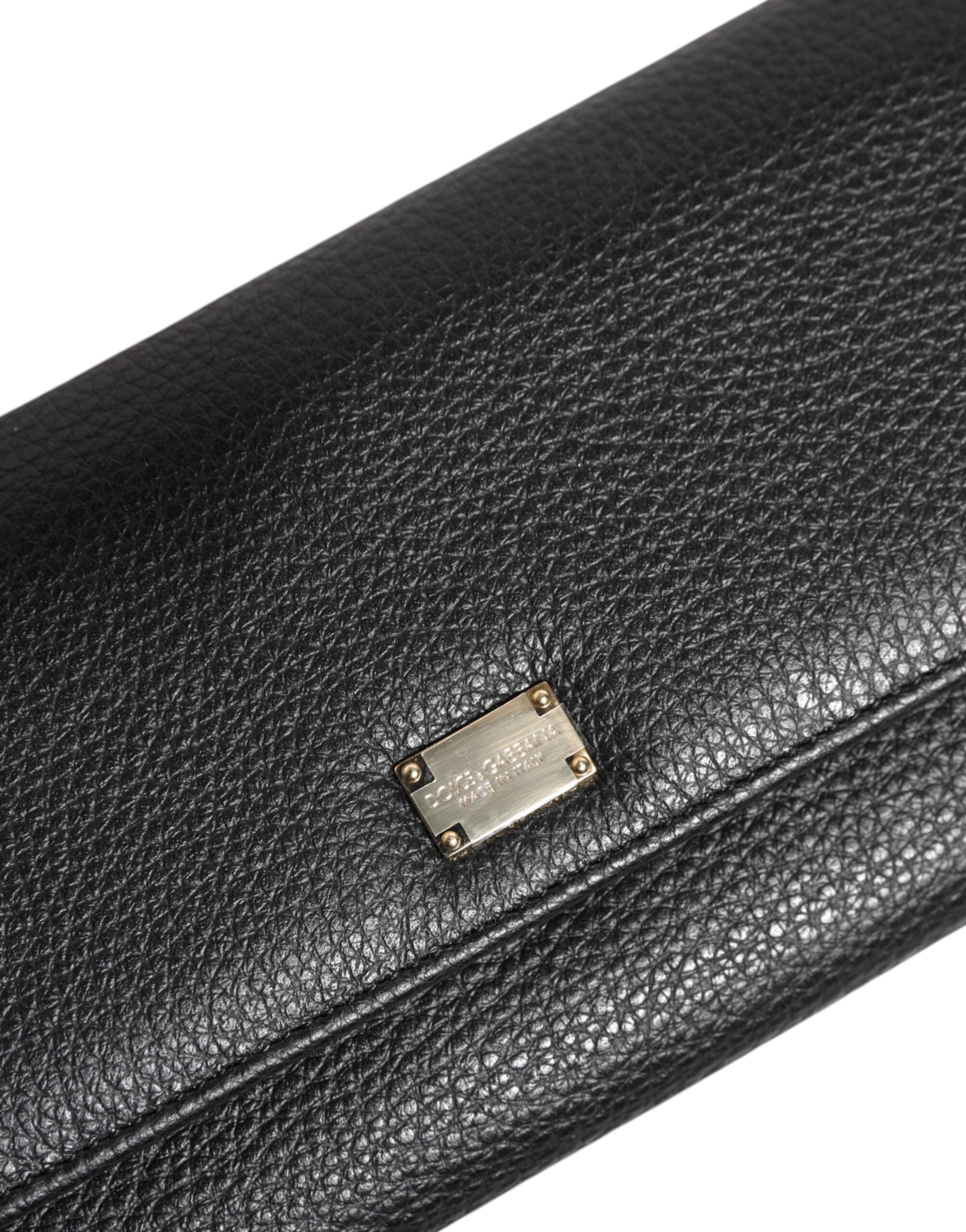 Dolce & Gabbana Schwarzes Leder Trifold Logo Plaque Kartenhalter Brieftasche