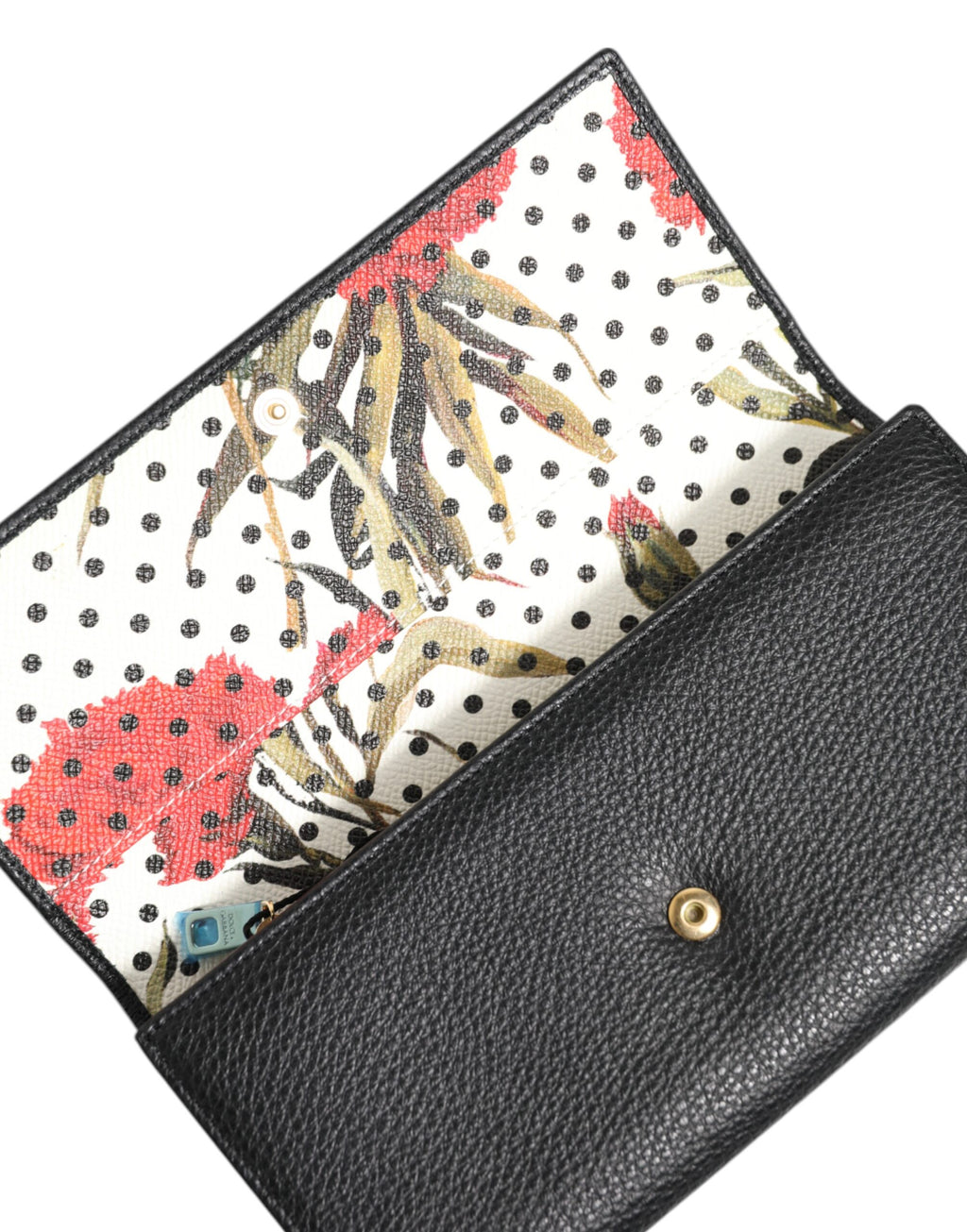 Dolce & Gabbana Schwarzes Leder Logo Plaque Kartenhalter Trifold Wallet