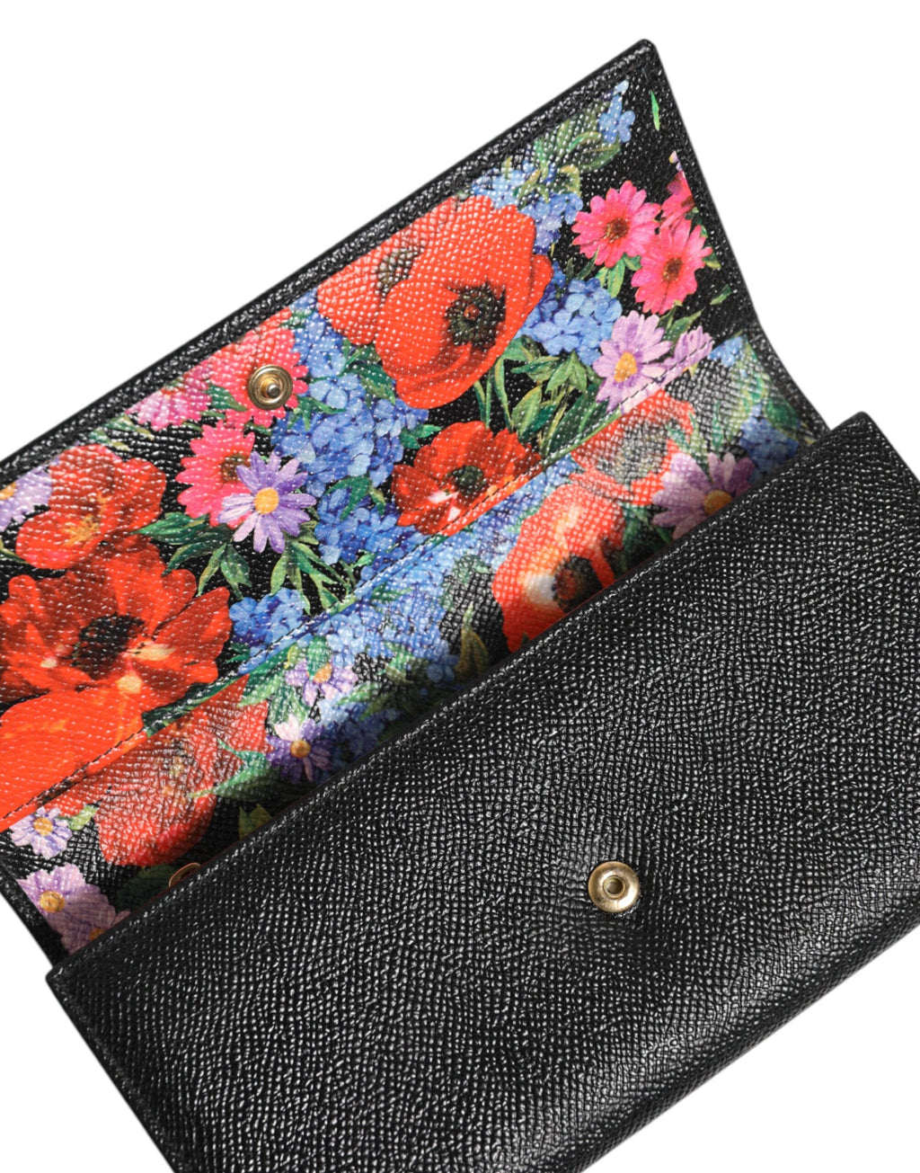 Dolce & Gabbana Schwarzes Leder Logo Plaque Trifold Kartenhalter Brieftasche