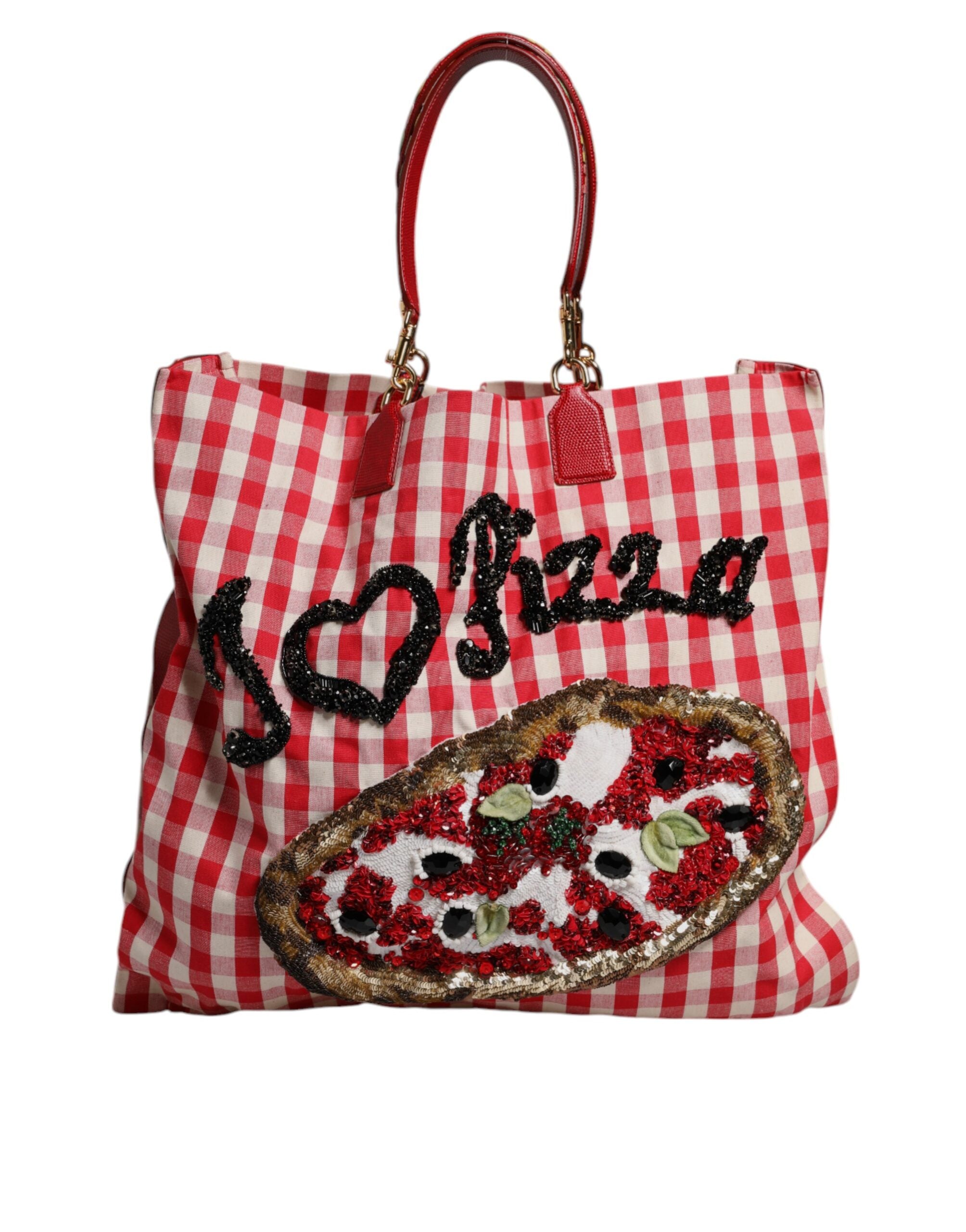 Dolce & Gabbana Rote, mit Strass verzierte I Love Pizza-Tasche