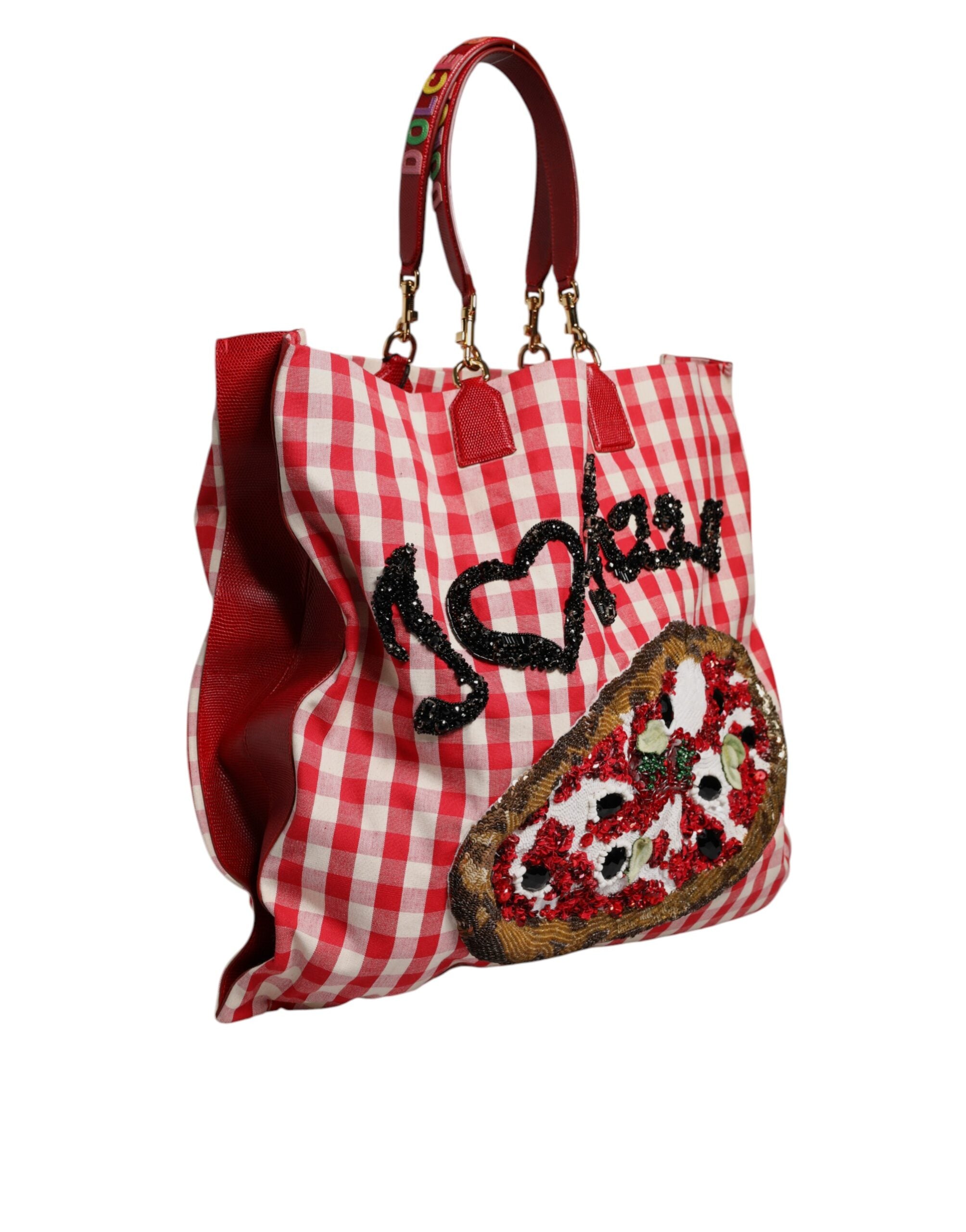 Dolce & Gabbana Rote, mit Strass verzierte I Love Pizza-Tasche