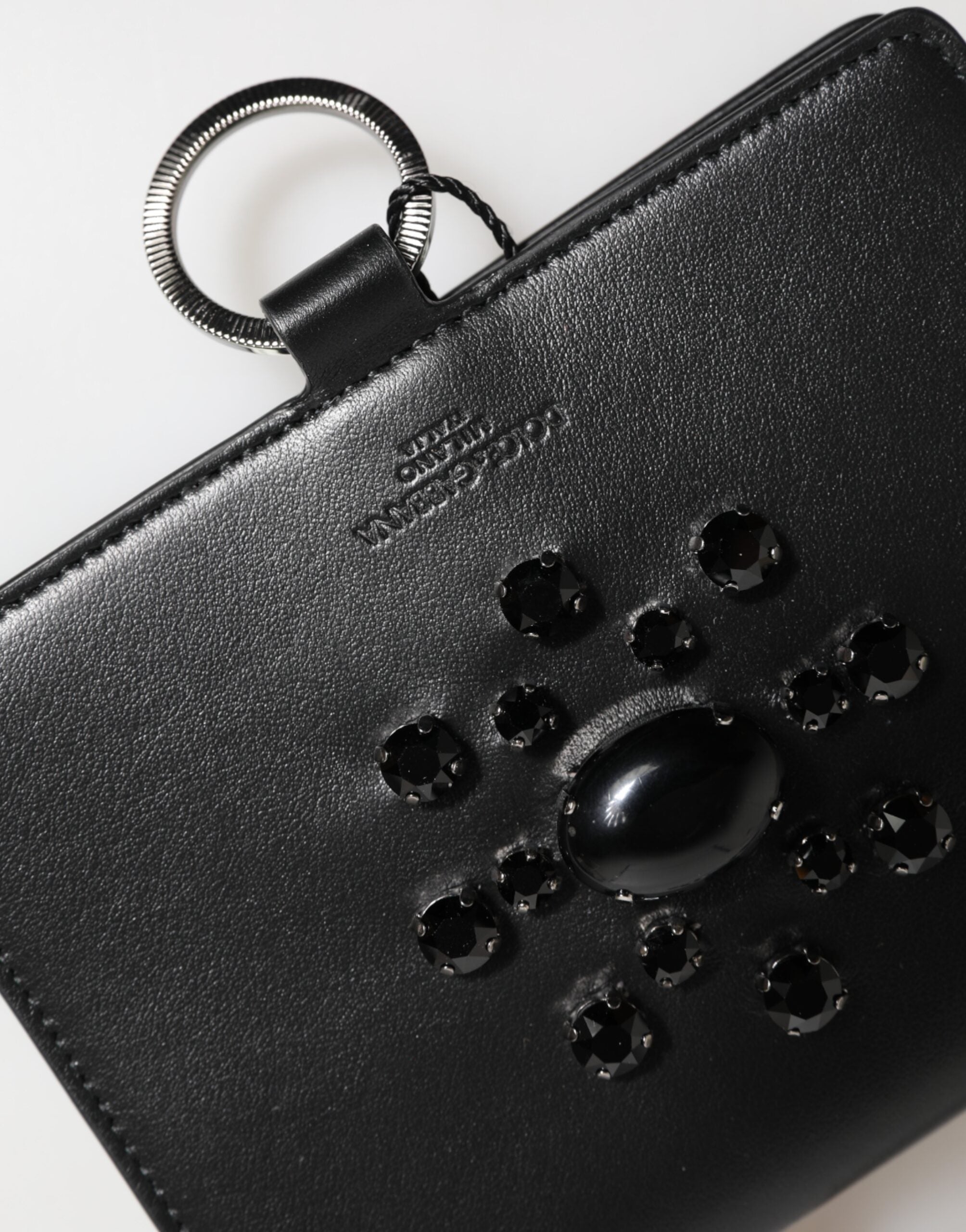 Dolce & Gabbana Schwarzes Leder Crystal verschönert Kartenhalter Brieftasche