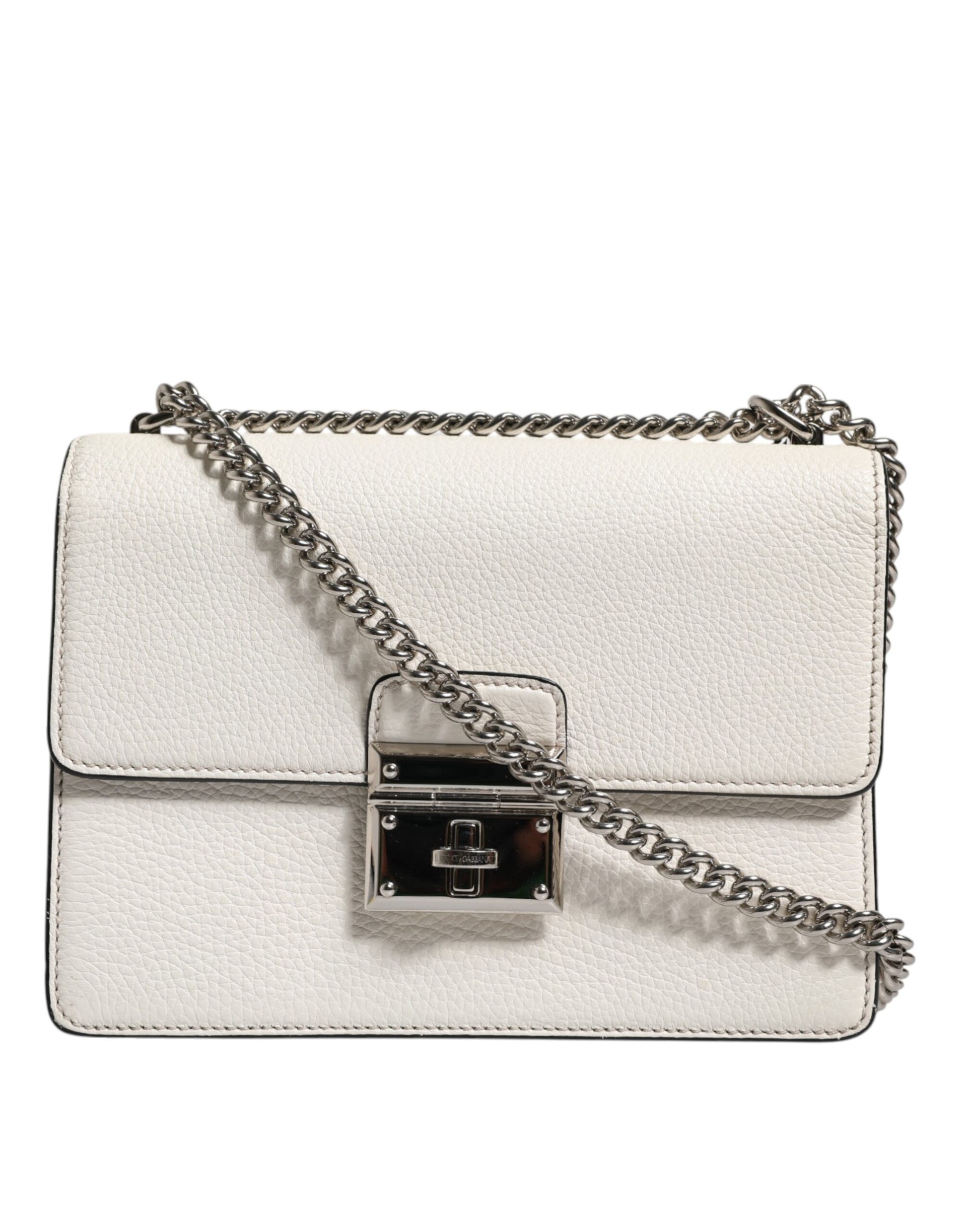 Dolce & Gabbana Weiße Rosalia Kleine Tasche mit Kettenschulterriemen aus Kalbsleder