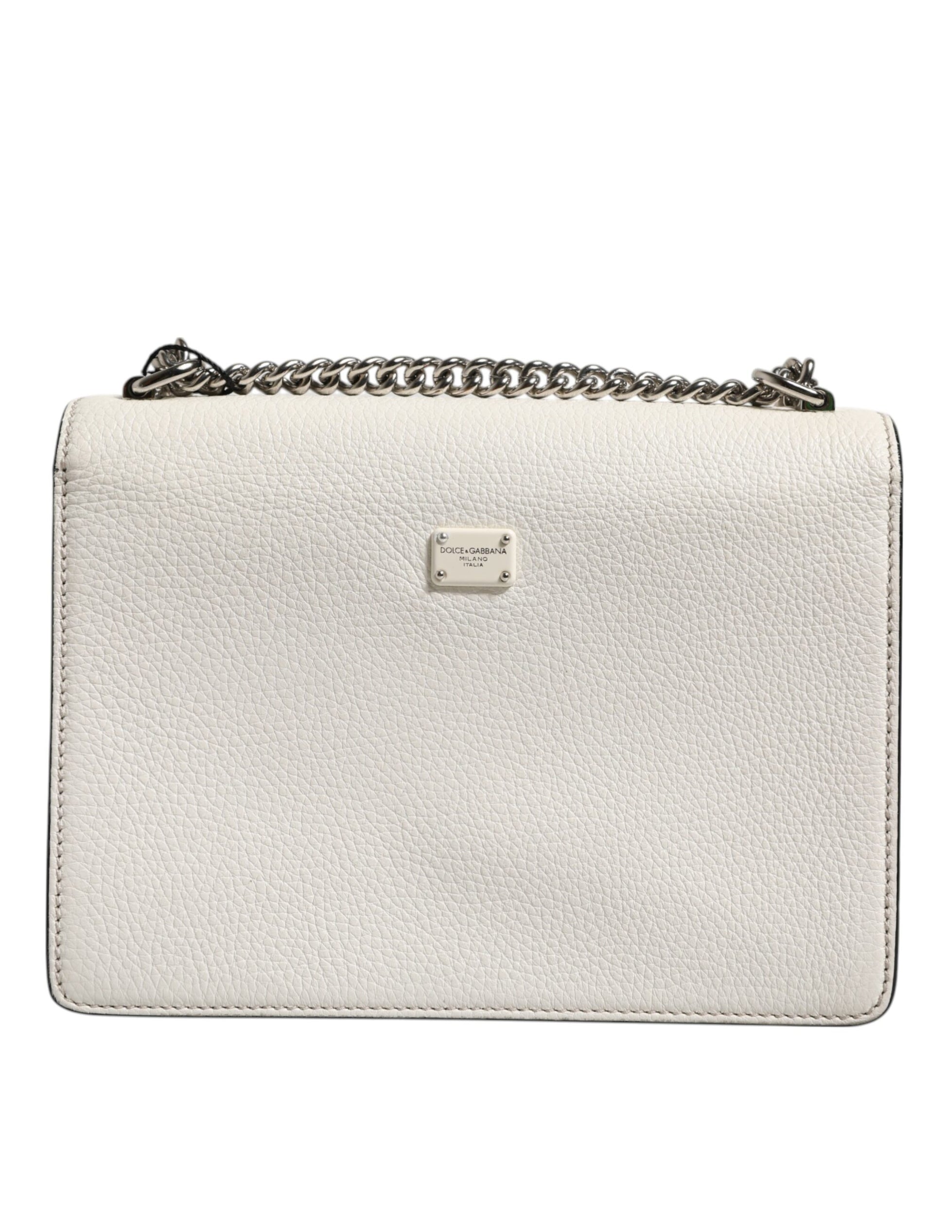 Dolce & Gabbana Weiße Rosalia Kleine Tasche mit Kettenschulterriemen aus Kalbsleder