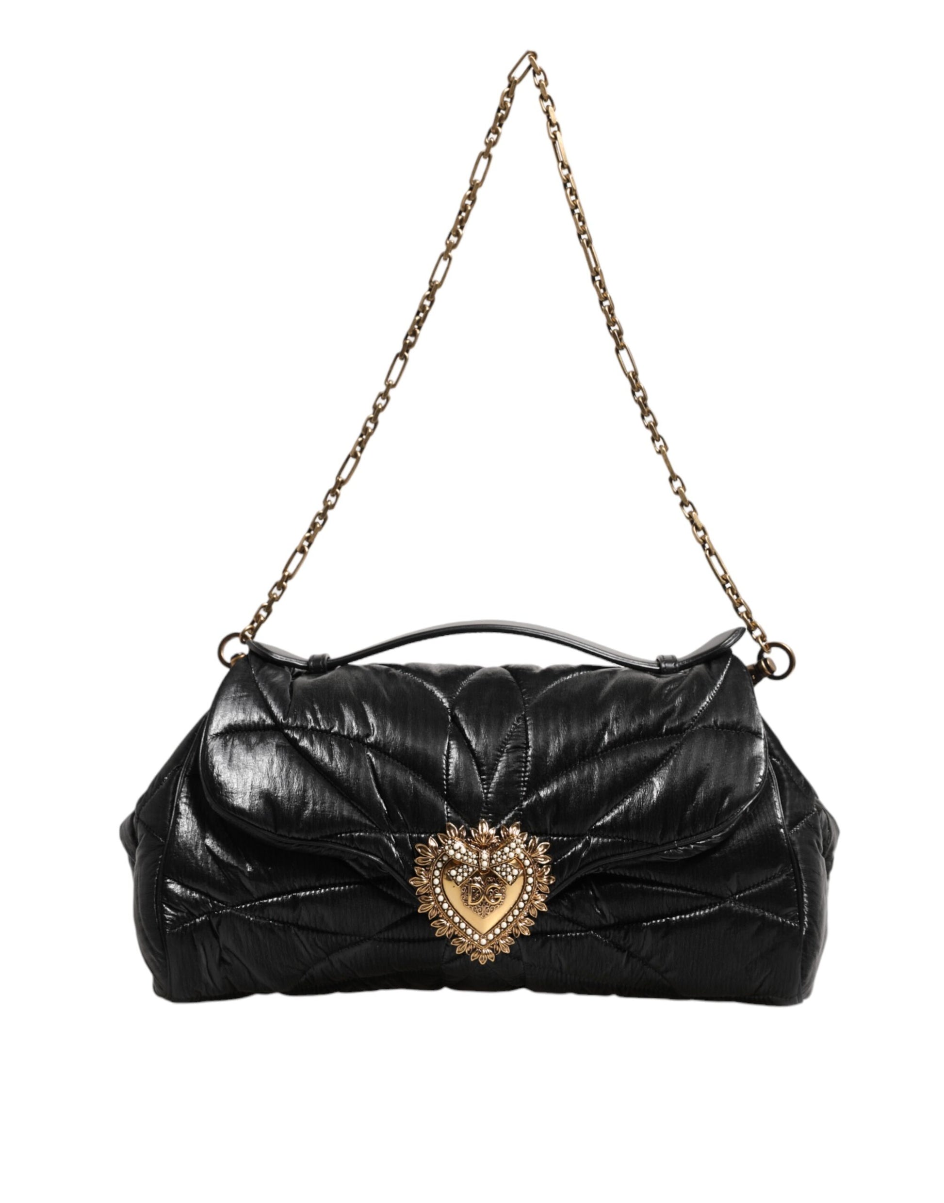 Dolce & Gabbana Schwarz gesteppte Nylon Devotion Satchel Tasche mit Kettenriemen