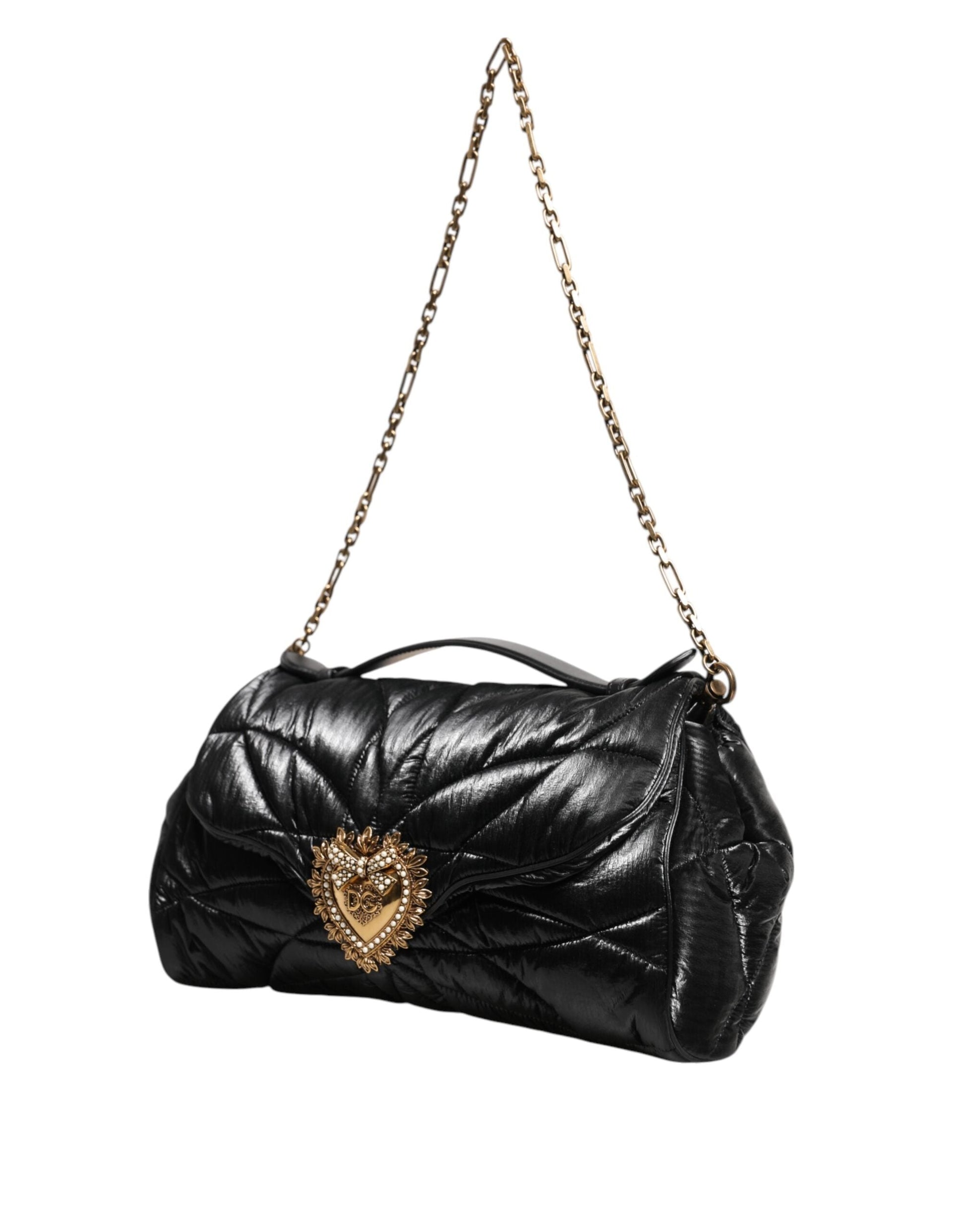 Dolce & Gabbana Schwarz gesteppte Nylon Devotion Satchel Tasche mit Kettenriemen