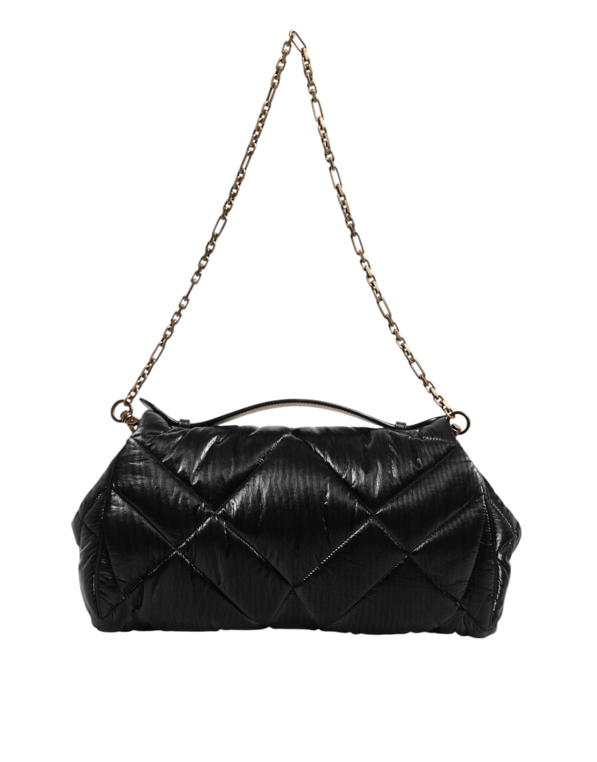 Dolce & Gabbana Schwarz gesteppte Nylon Devotion Satchel Tasche mit Kettenriemen