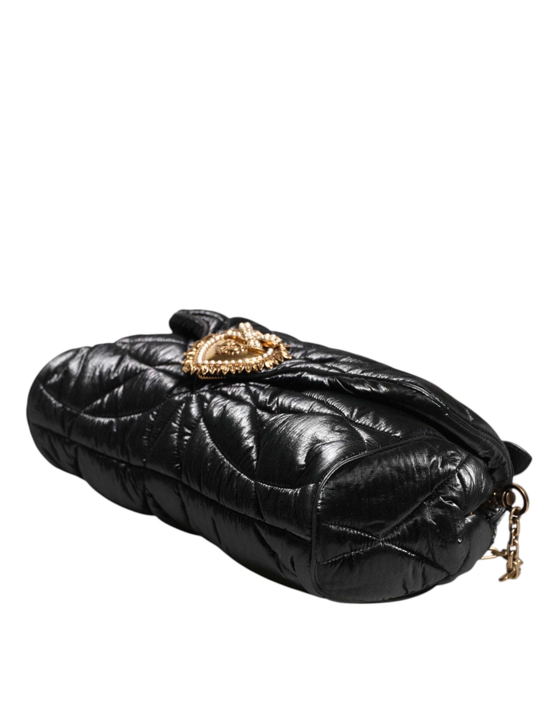 Dolce & Gabbana Schwarz gesteppte Nylon Devotion Satchel Tasche mit Kettenriemen