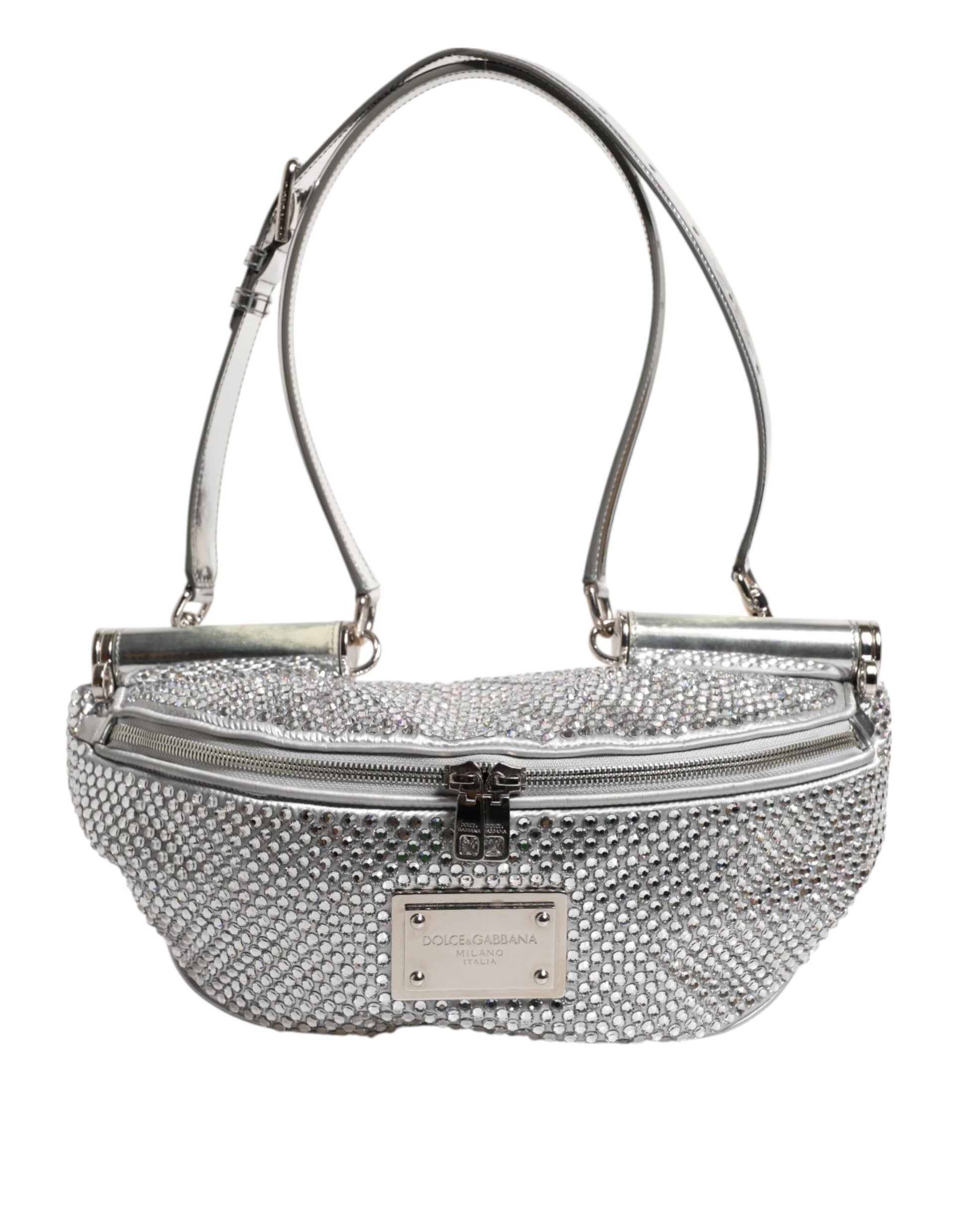 Dolce & Gabbana Silberne Tasche mit kristallverziertem Gürtelriemen