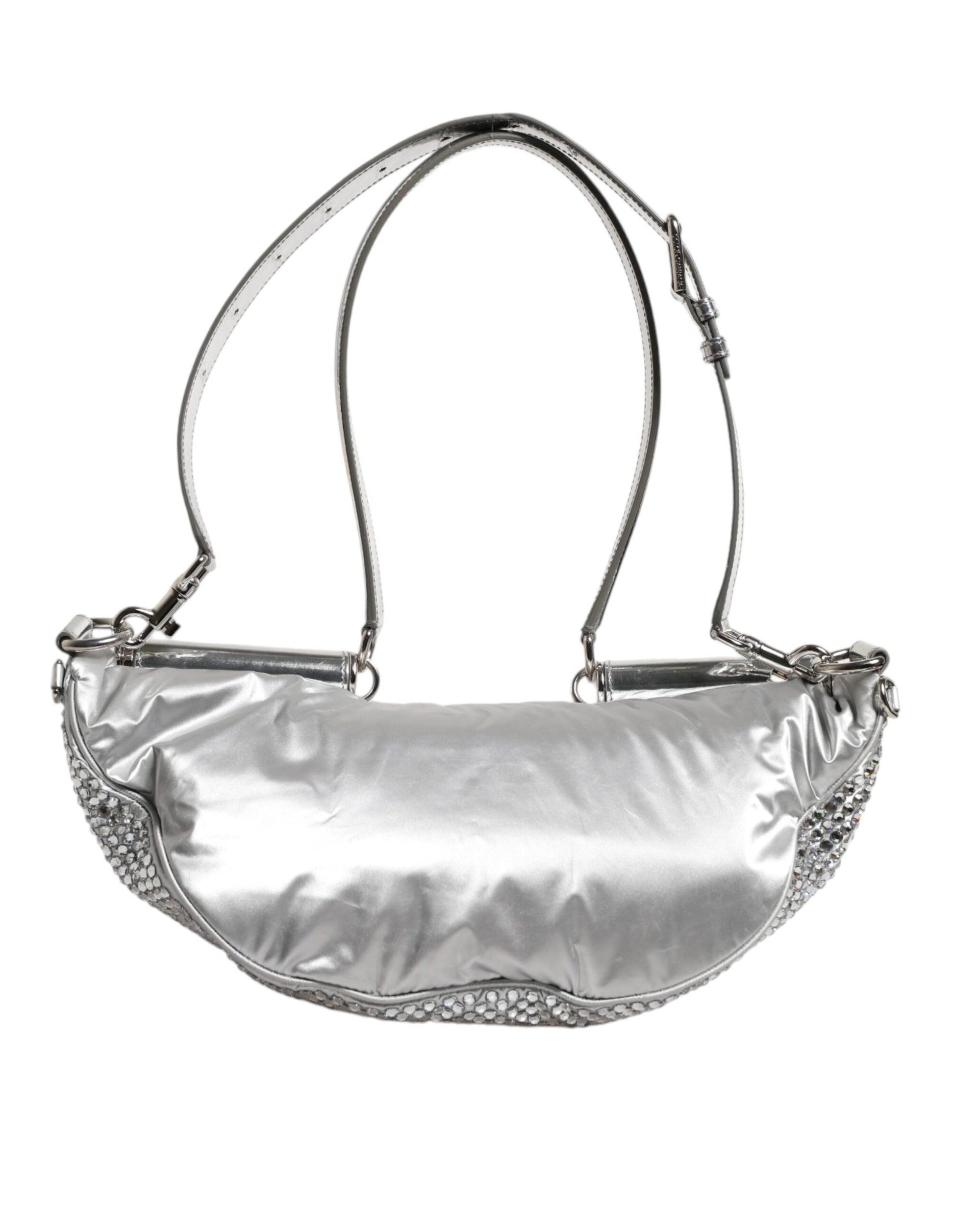 Dolce & Gabbana Silberne Tasche mit kristallverziertem Gürtelriemen