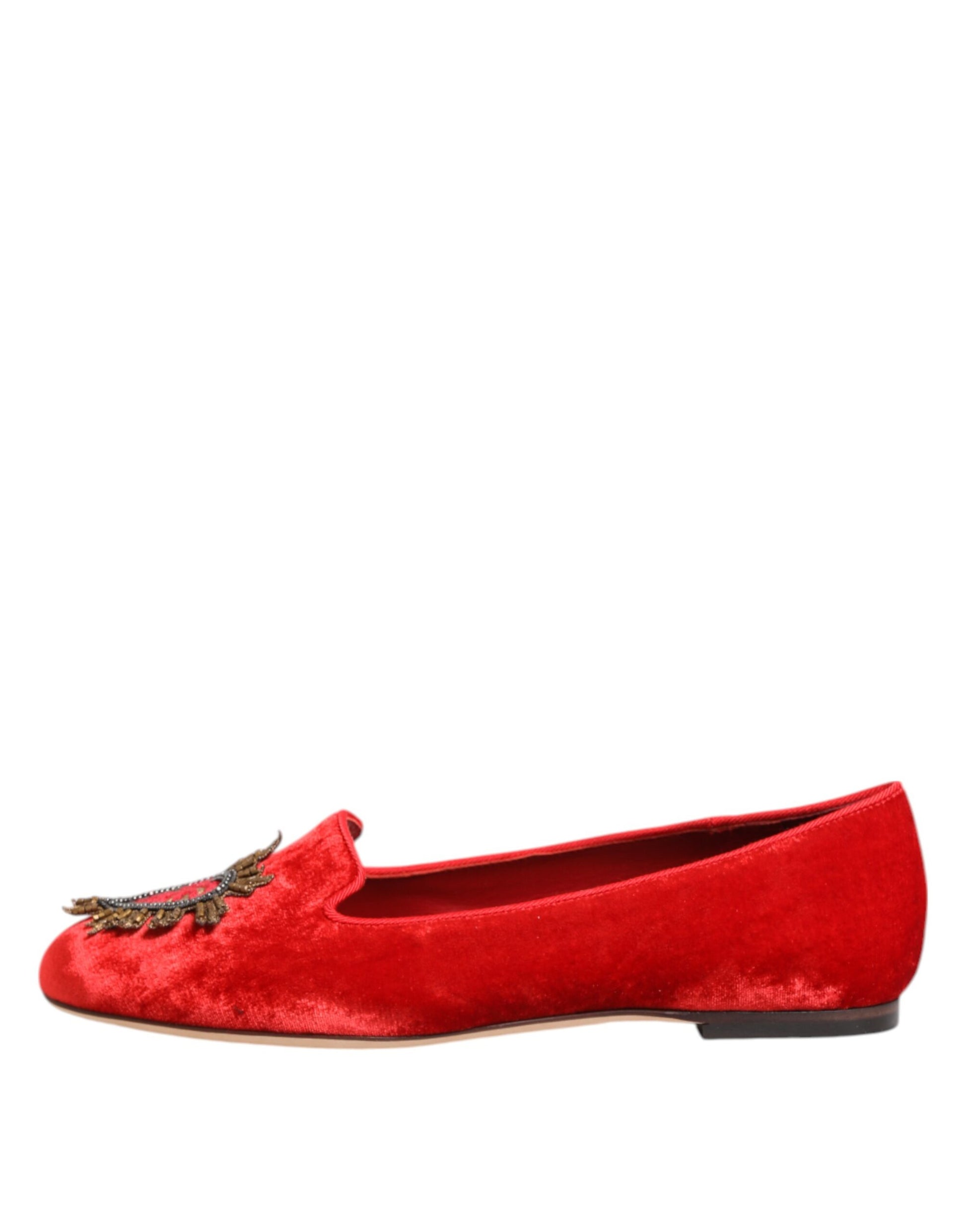 Dolce & Gabbana Rote Samt DG Herz Loafers Flache Schuhe