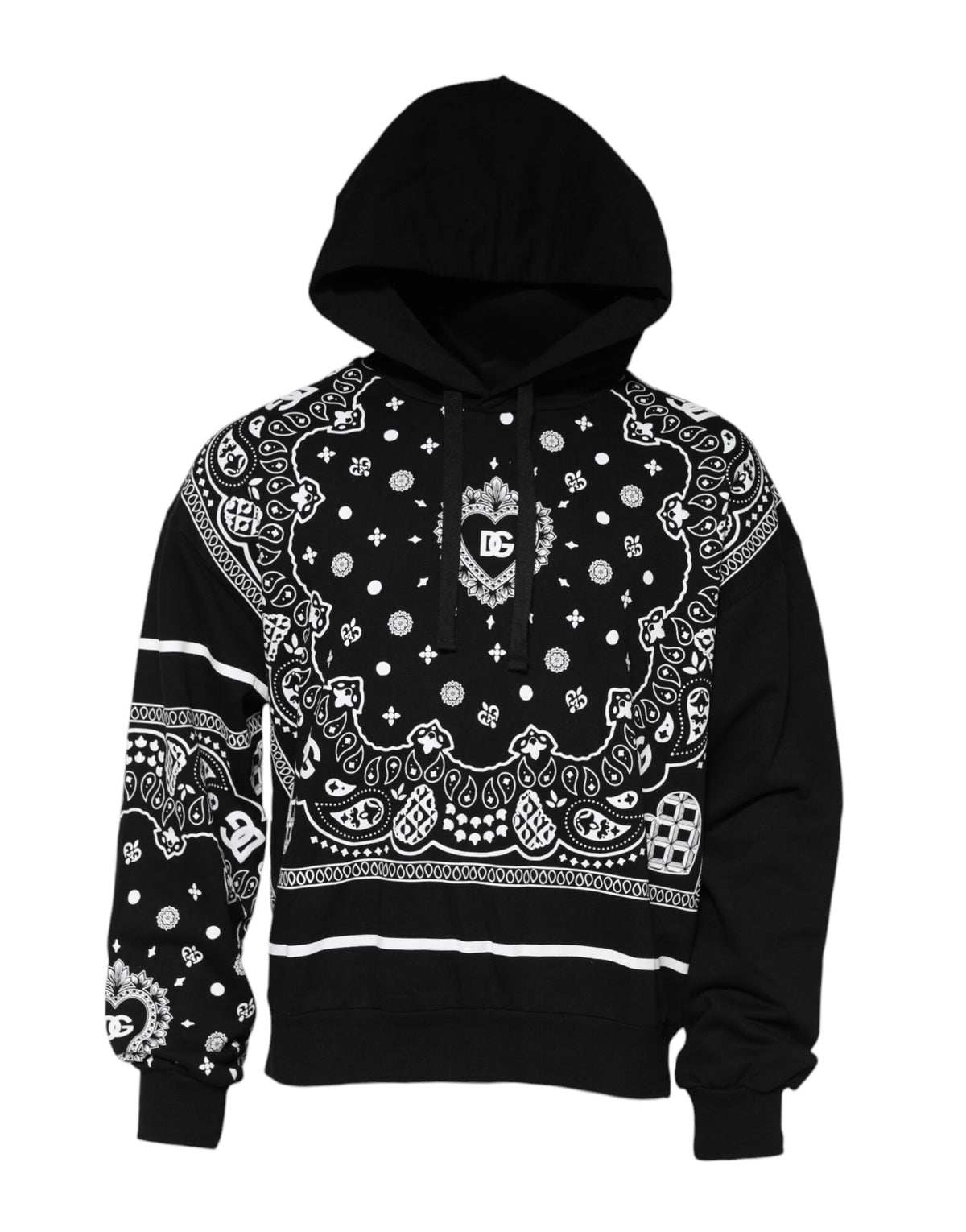 Dolce & Gabbana Schwarzer Kapuzenpullover für Herren mit Bandana-Muster