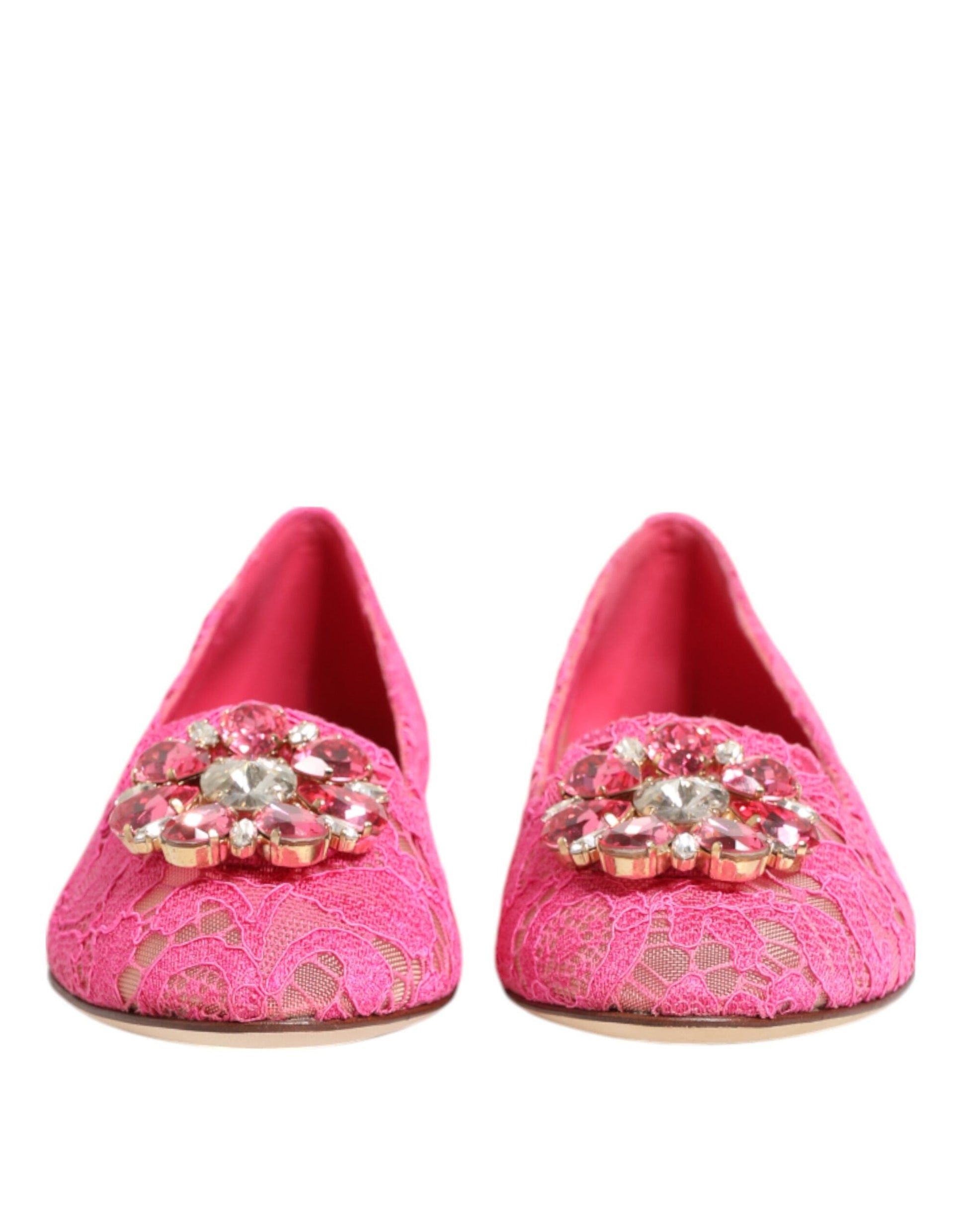 Dolce & Gabbana Rosa Taormina Spitze Kristalle Flats Schuhe
