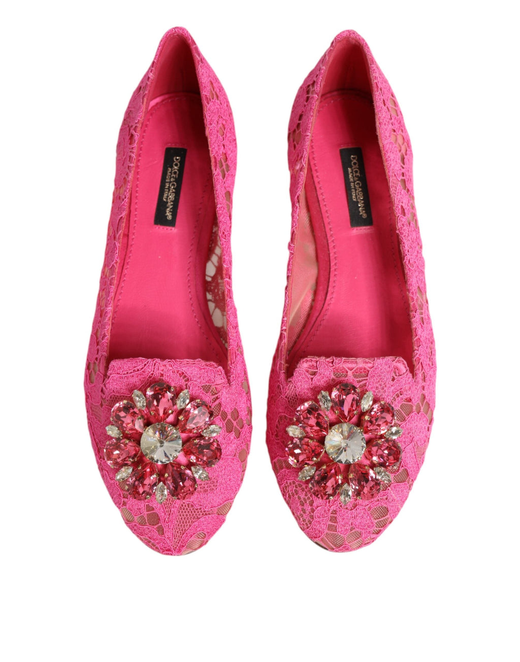 Dolce & Gabbana Rosa Taormina Spitze Kristalle Flats Schuhe