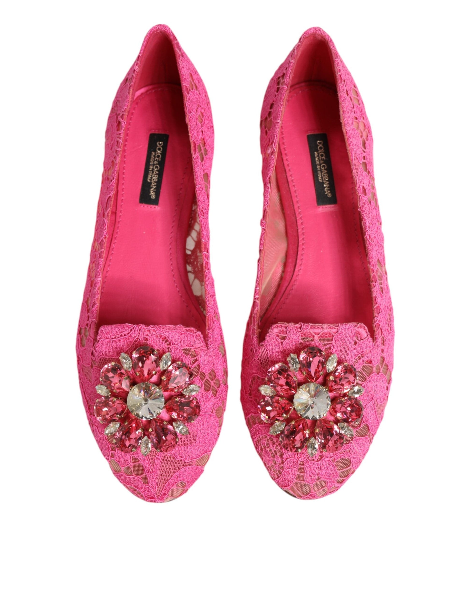 Dolce & Gabbana Rosa Taormina Spitze Kristalle Flats Schuhe