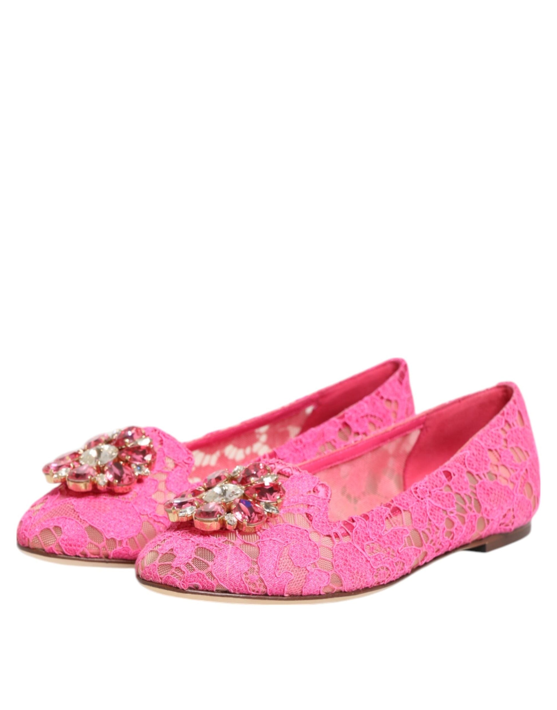 Dolce & Gabbana Rosa Taormina Spitze Kristalle Flats Schuhe