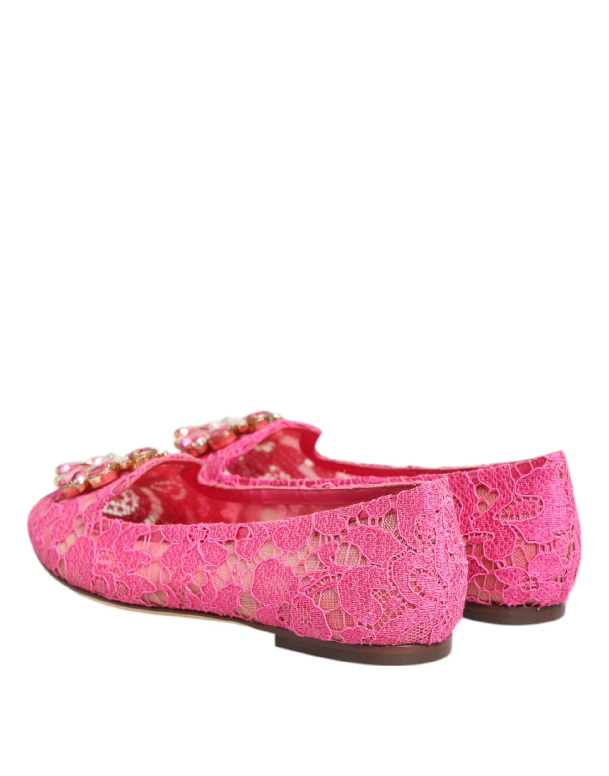 Dolce & Gabbana Rosa Taormina Spitze Kristalle Flats Schuhe