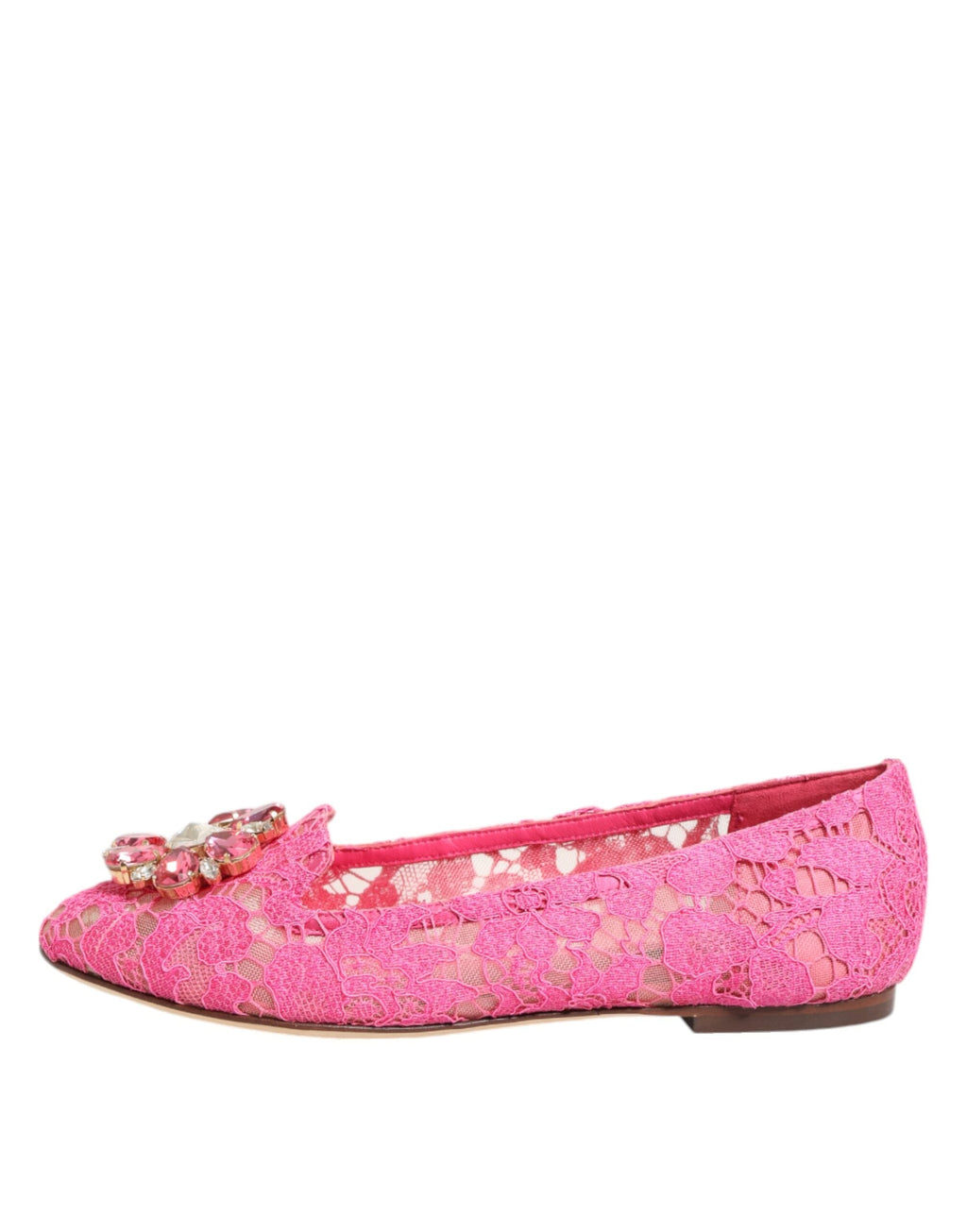 Dolce & Gabbana Rosa Taormina Spitze Kristalle Flats Schuhe