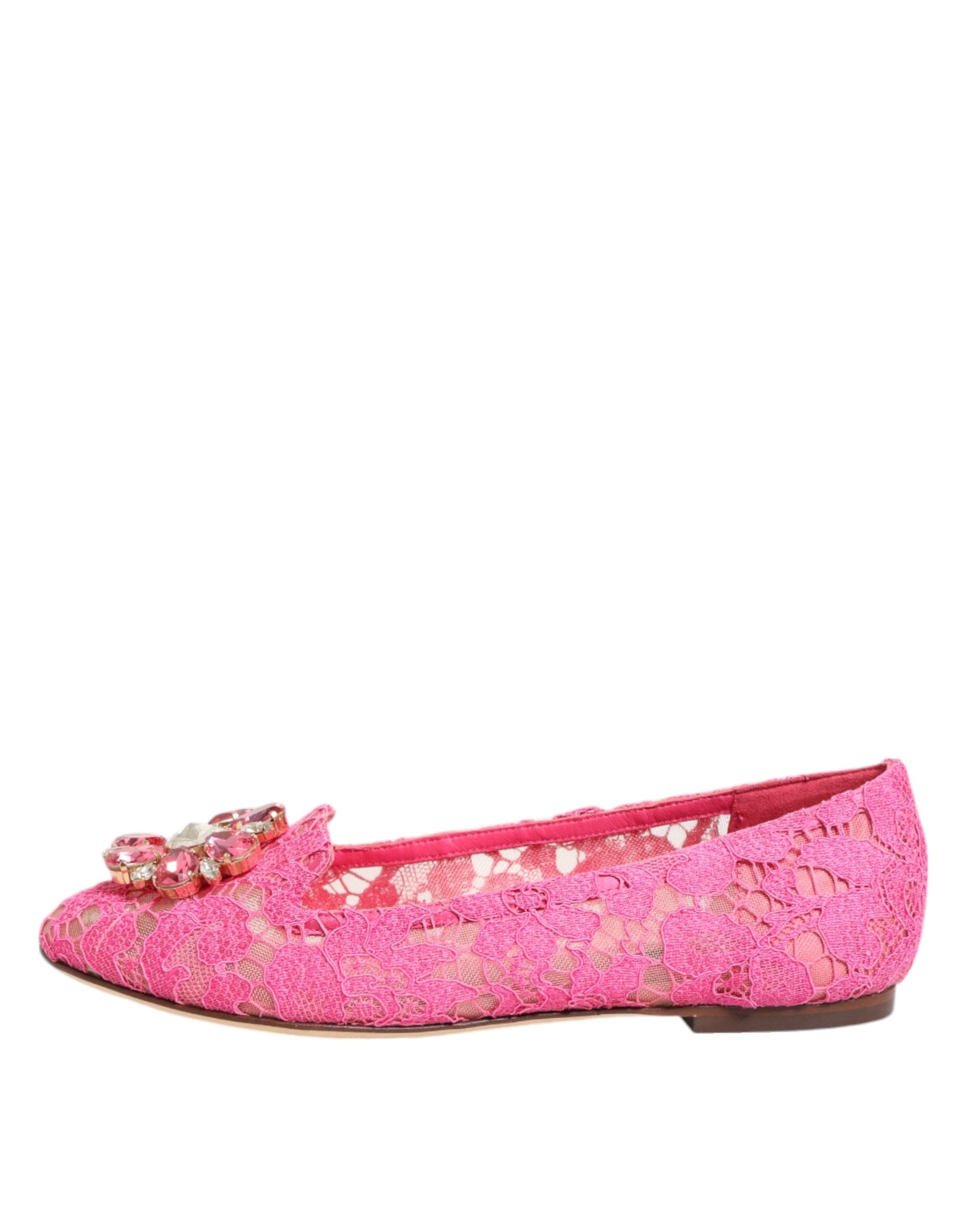 Dolce & Gabbana Rosa Taormina Spitze Kristalle Flats Schuhe