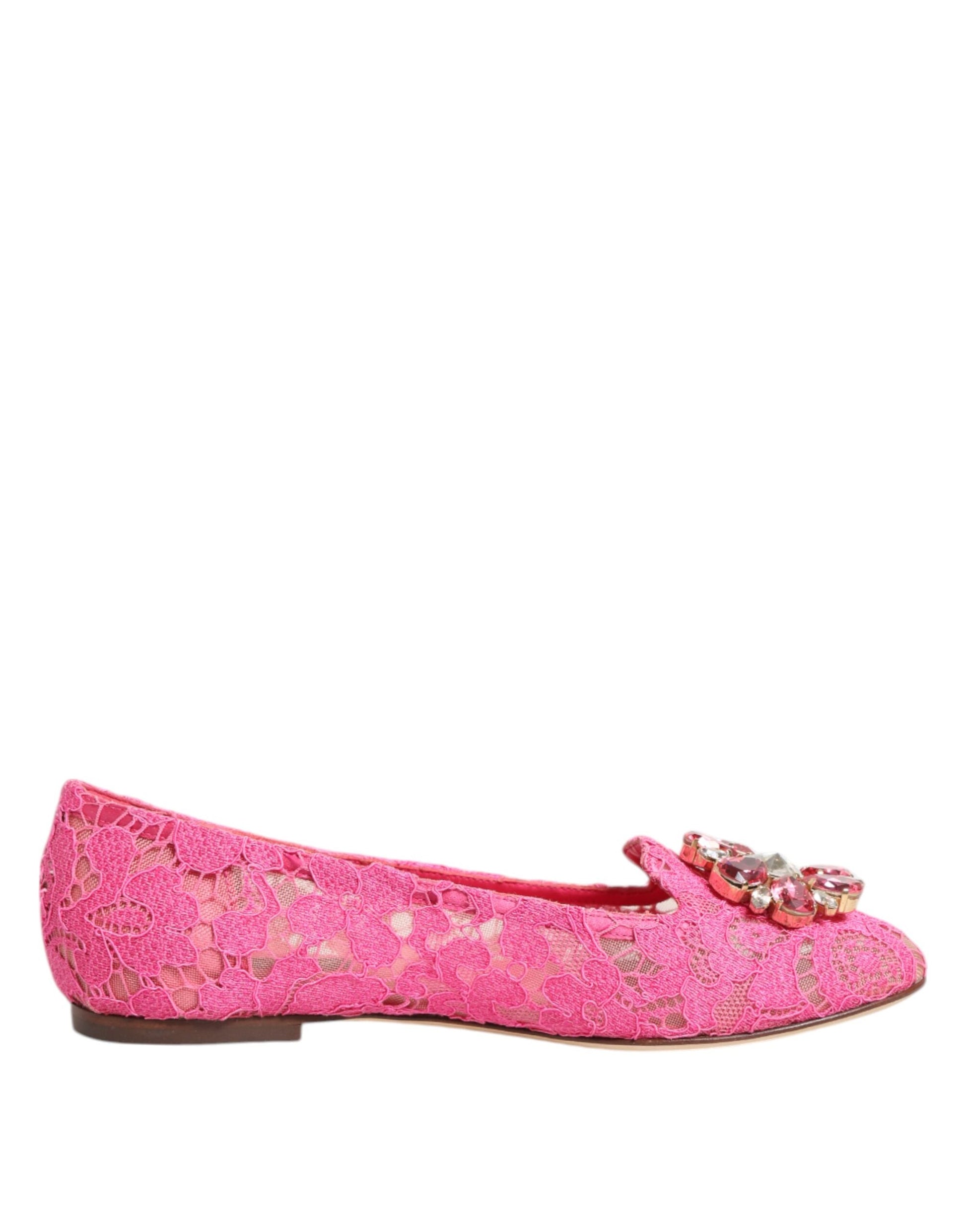 Dolce & Gabbana Rosa Taormina Spitze Kristalle Flats Schuhe