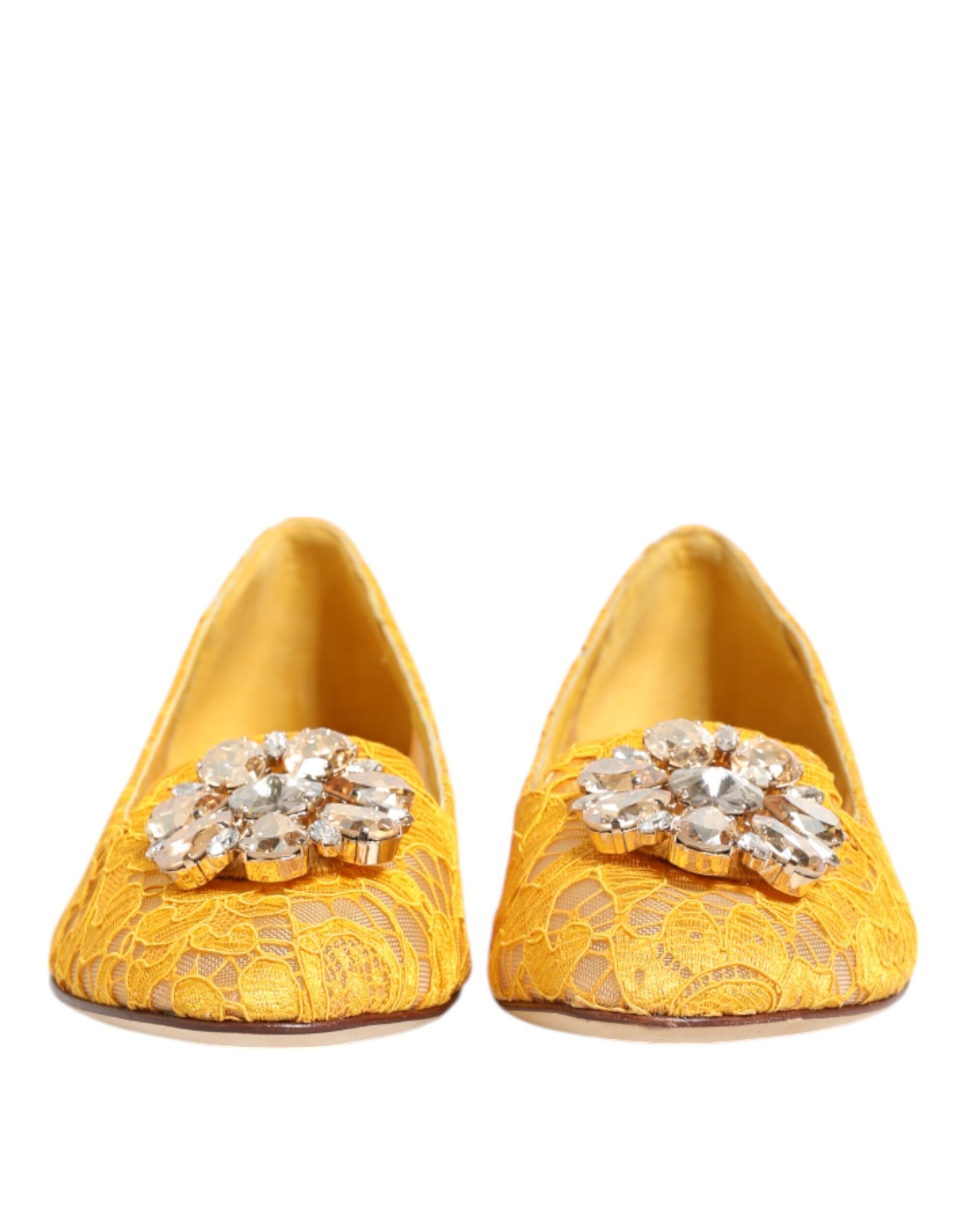 Dolce & Gabbana Gelb Taormina Spitze Kristalle Flats Schuhe