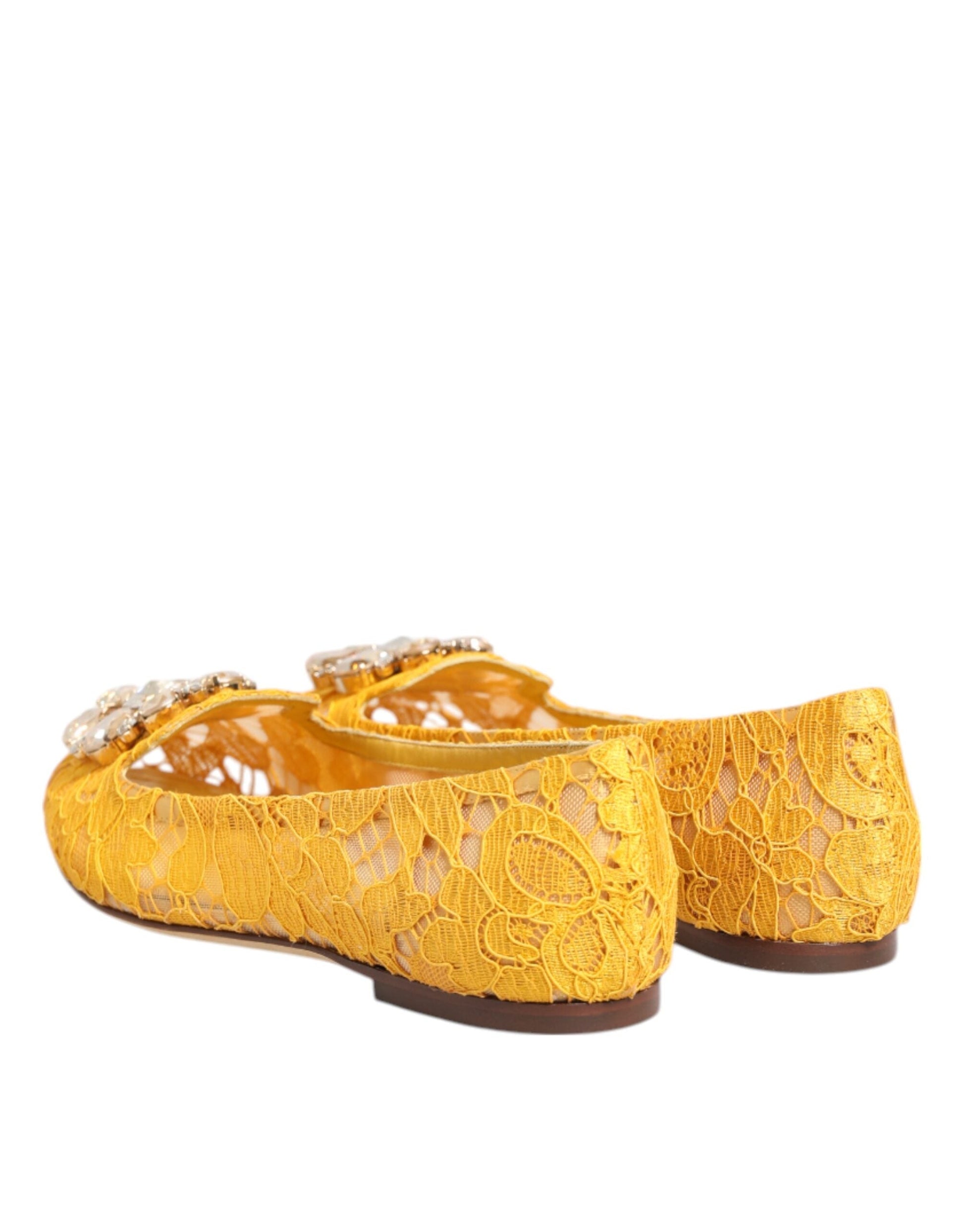 Dolce & Gabbana Gelb Taormina Spitze Kristalle Flats Schuhe