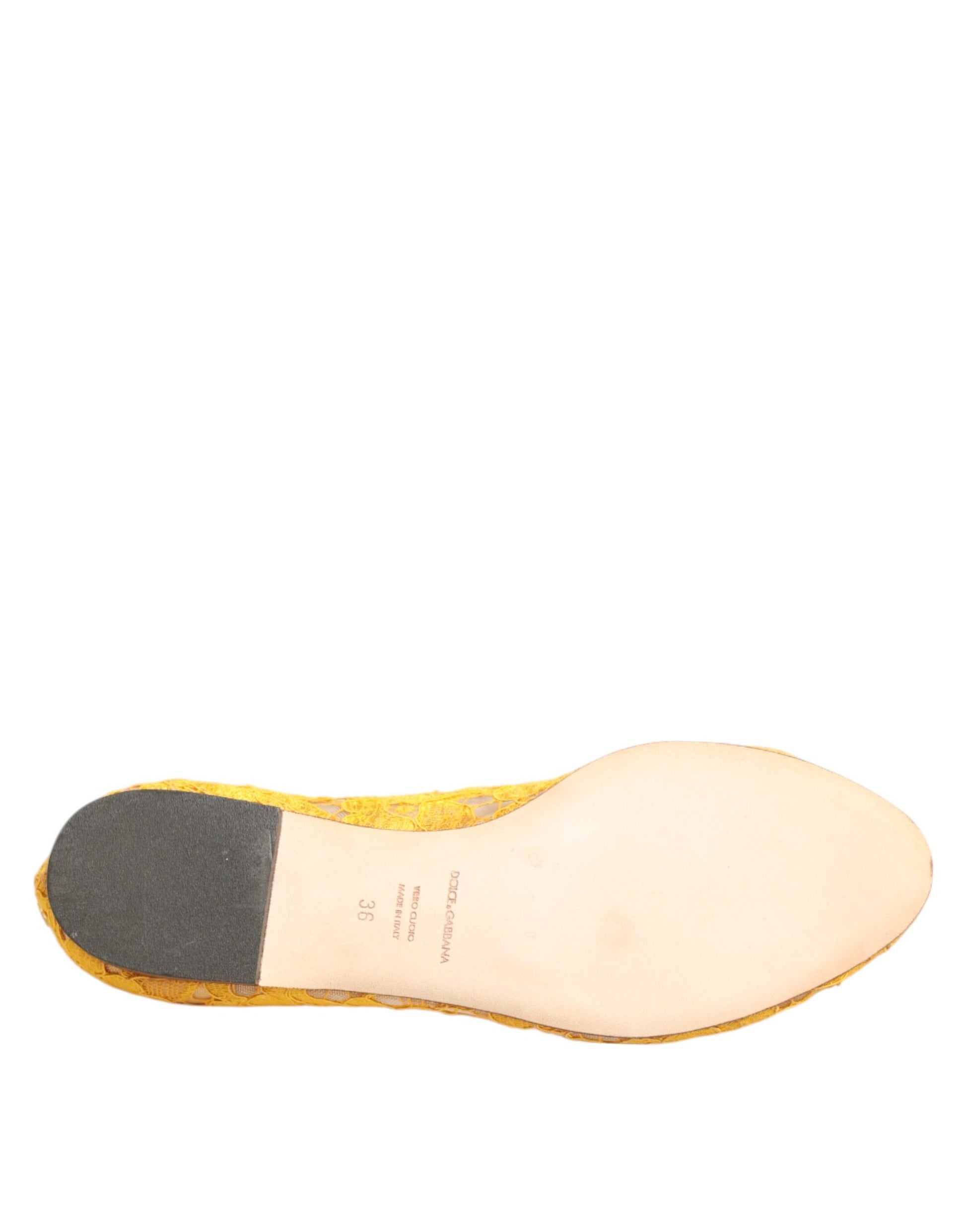 Dolce & Gabbana Gelb Taormina Spitze Kristalle Flats Schuhe