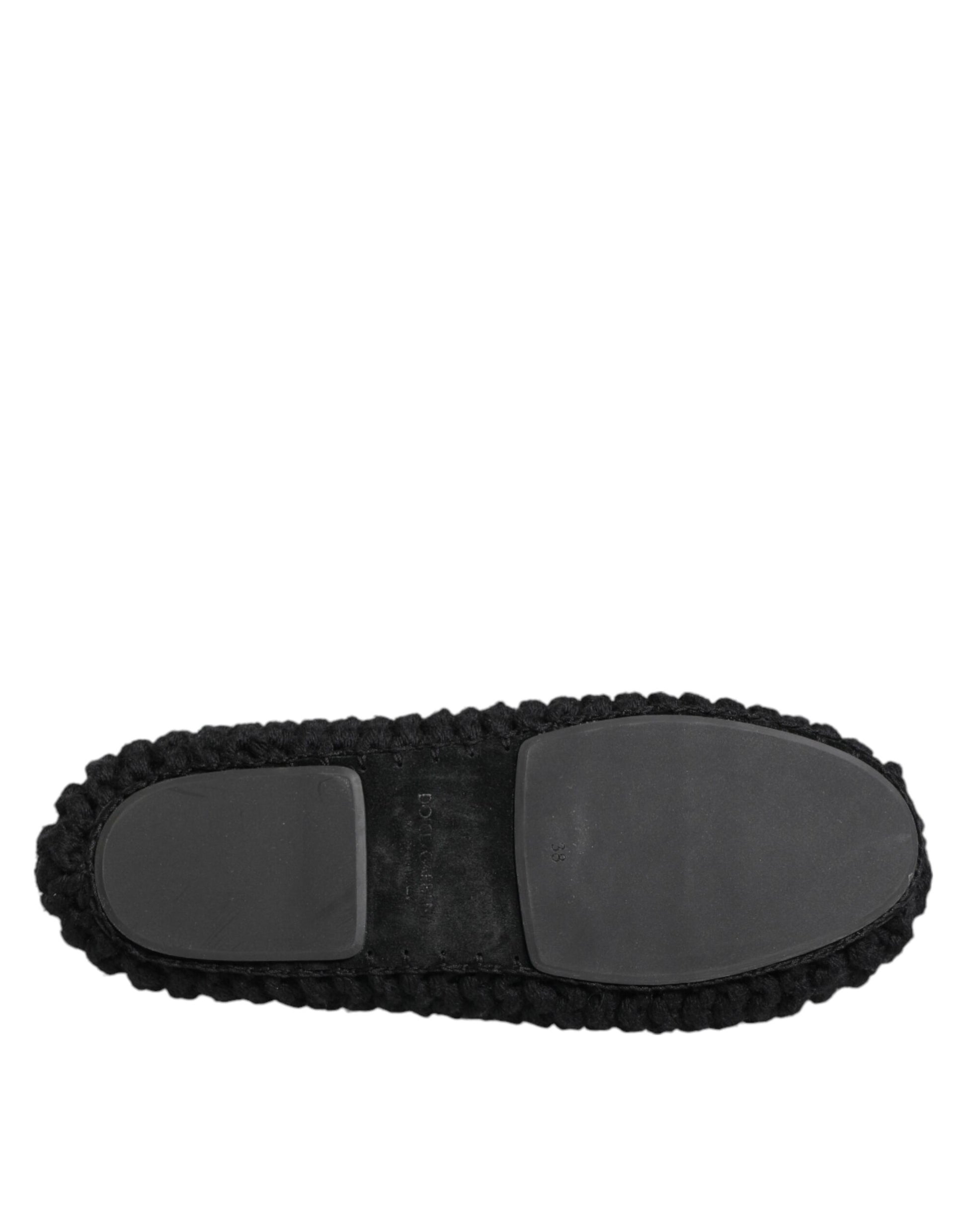 Dolce & Gabbana Schwarz Wolle stricken Slip On Ballerina Flats Schuhe