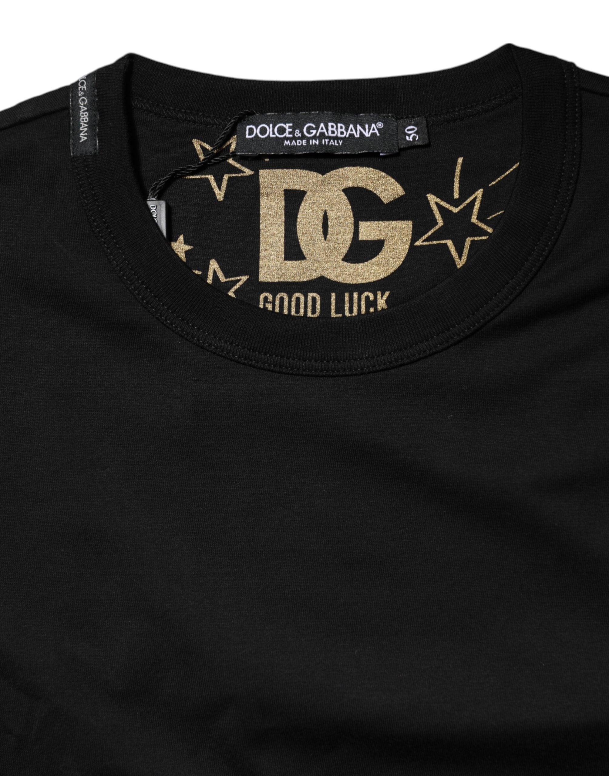 Dolce & Gabbana Schwarzes T-Shirt mit Rundhalsausschnitt und Logodruck aus Baumwolle