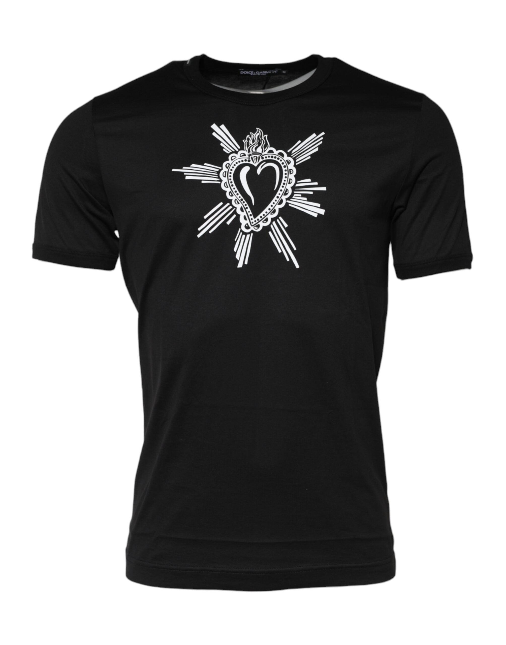Dolce & Gabbana Schwarzes Sacred Heart Baumwoll-T-Shirt mit Rundhalsausschnitt