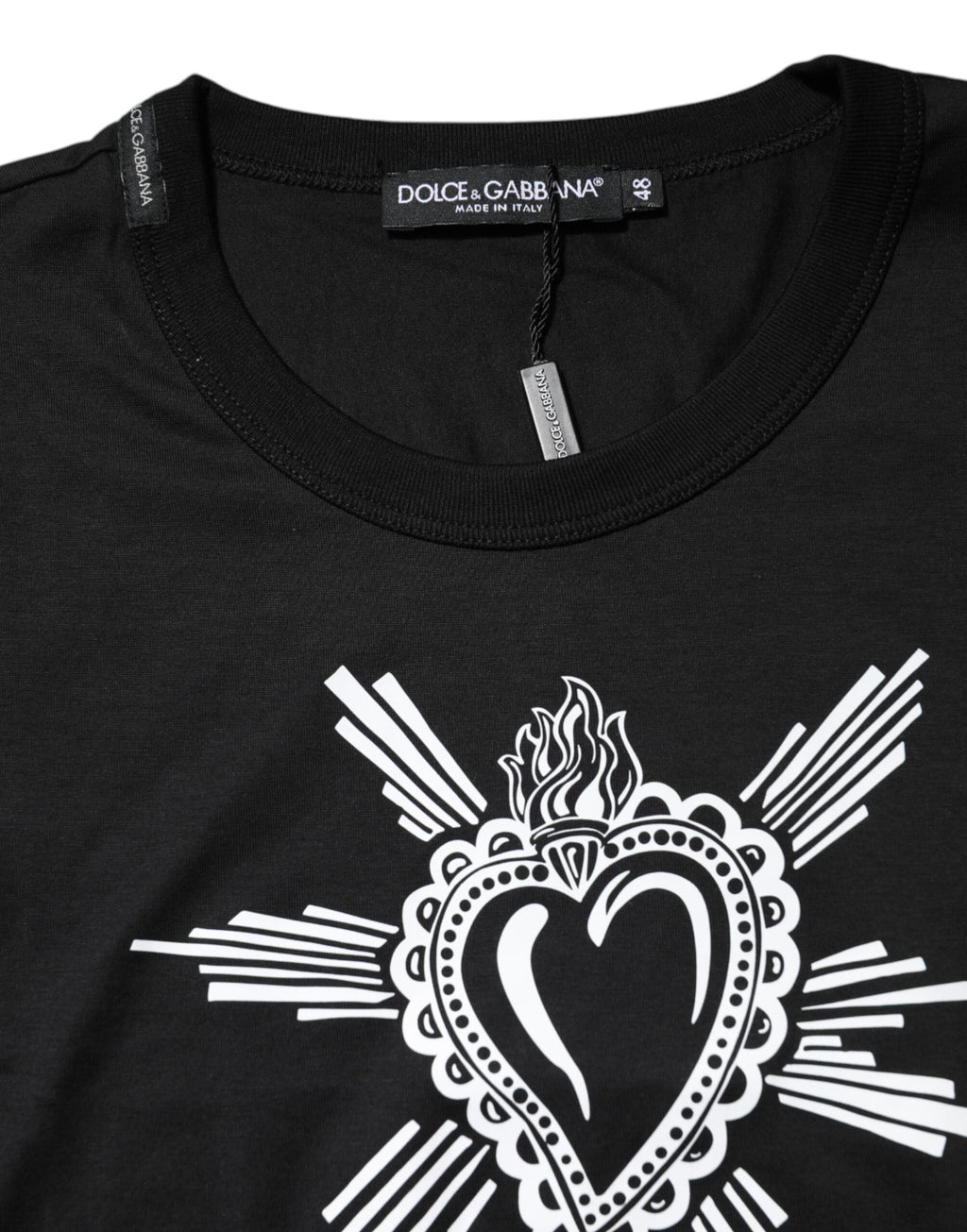 Dolce & Gabbana Schwarzes Sacred Heart Baumwoll-T-Shirt mit Rundhalsausschnitt