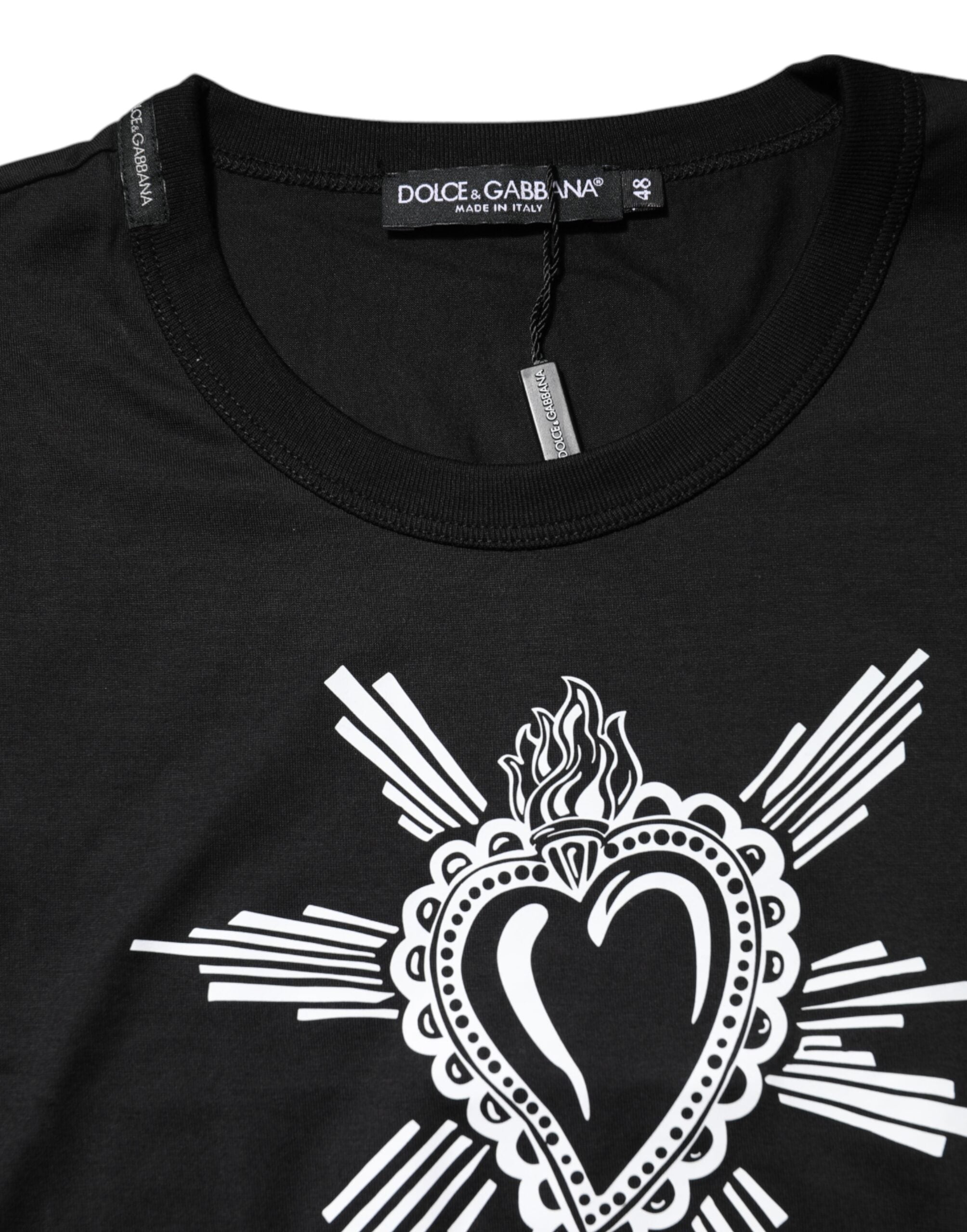 Dolce & Gabbana Schwarzes Sacred Heart Baumwoll-T-Shirt mit Rundhalsausschnitt