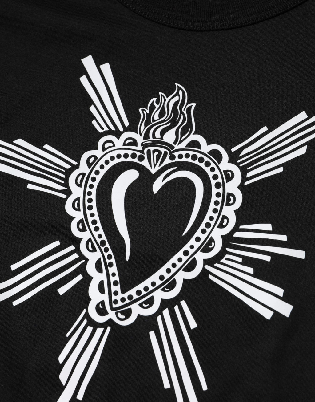 Dolce & Gabbana Schwarzes Sacred Heart Baumwoll-T-Shirt mit Rundhalsausschnitt