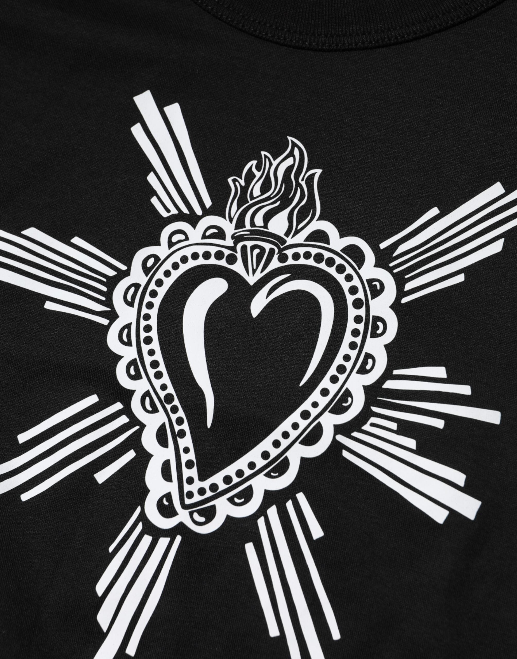 Dolce & Gabbana Schwarzes Sacred Heart Baumwoll-T-Shirt mit Rundhalsausschnitt