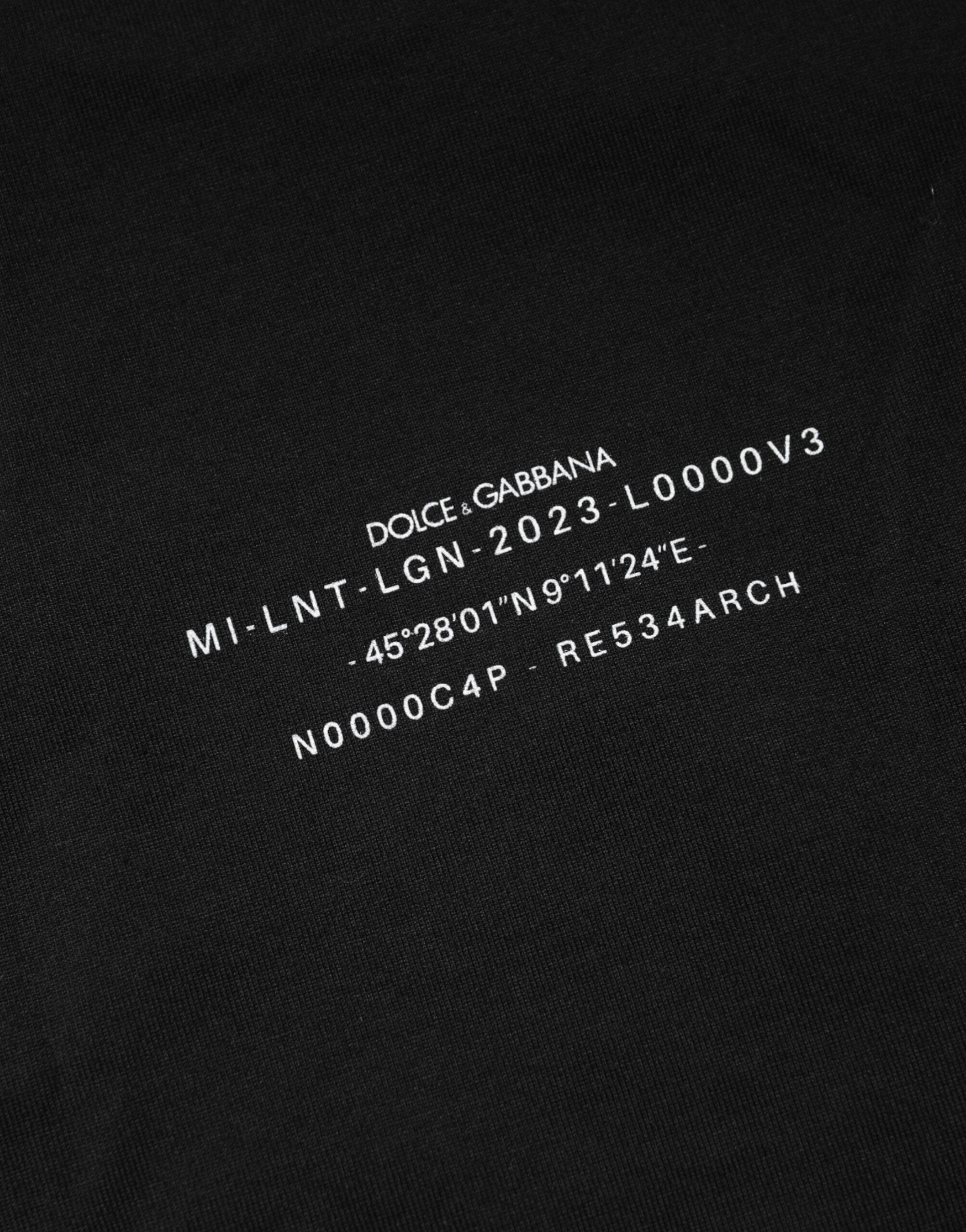 Dolce & Gabbana Schwarzes DG Vib3 Print Baumwoll-T-Shirt mit Rundhalsausschnitt