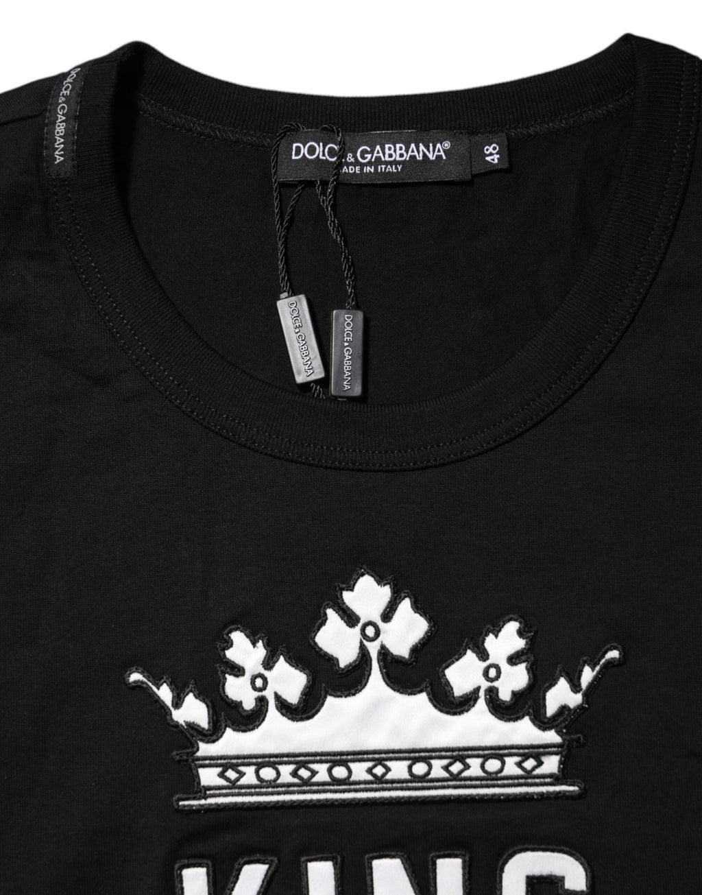Dolce & Gabbana Schwarzes DG King Crown Baumwoll-T-Shirt mit Rundhalsausschnitt