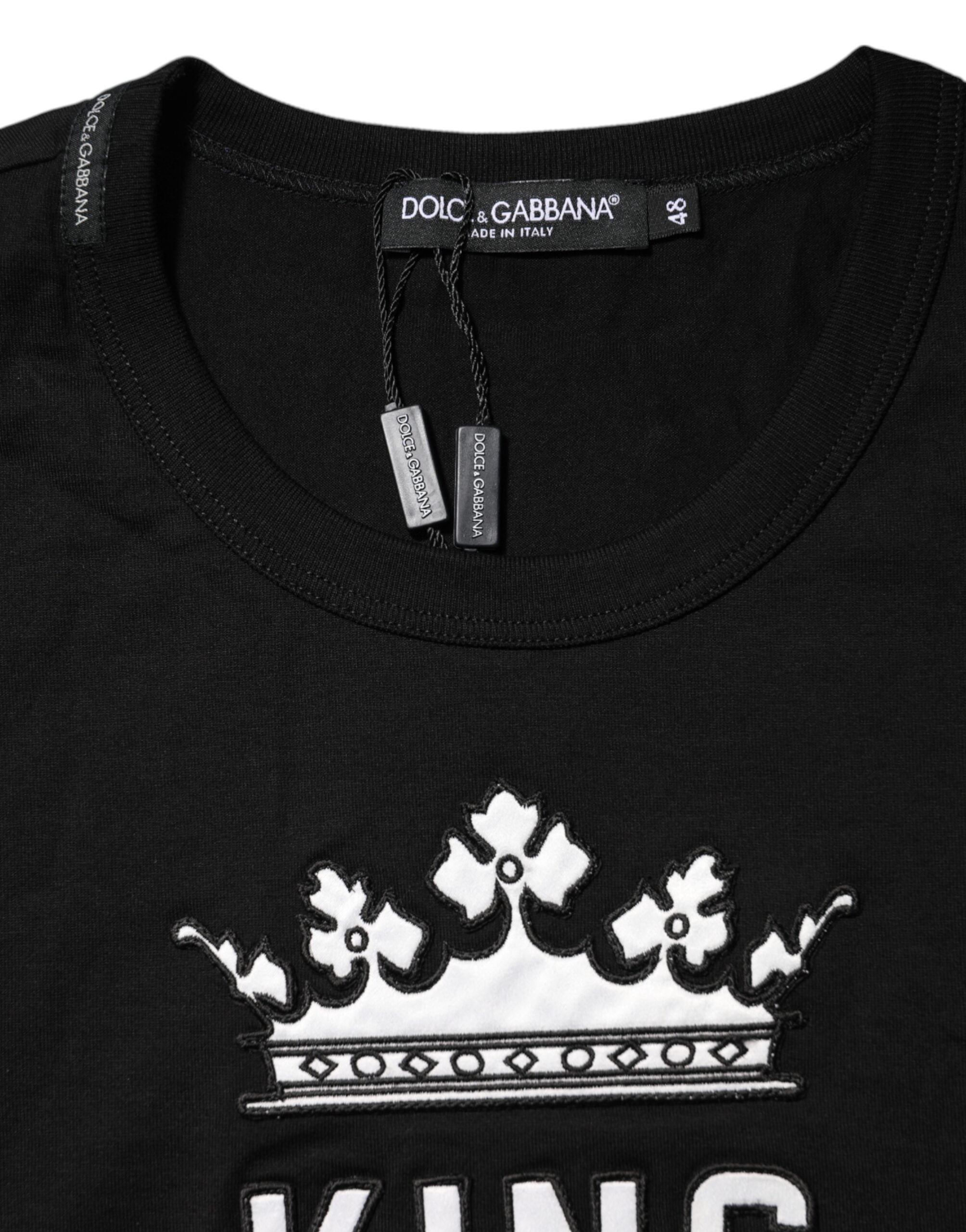 Dolce & Gabbana Schwarzes DG King Crown Baumwoll-T-Shirt mit Rundhalsausschnitt
