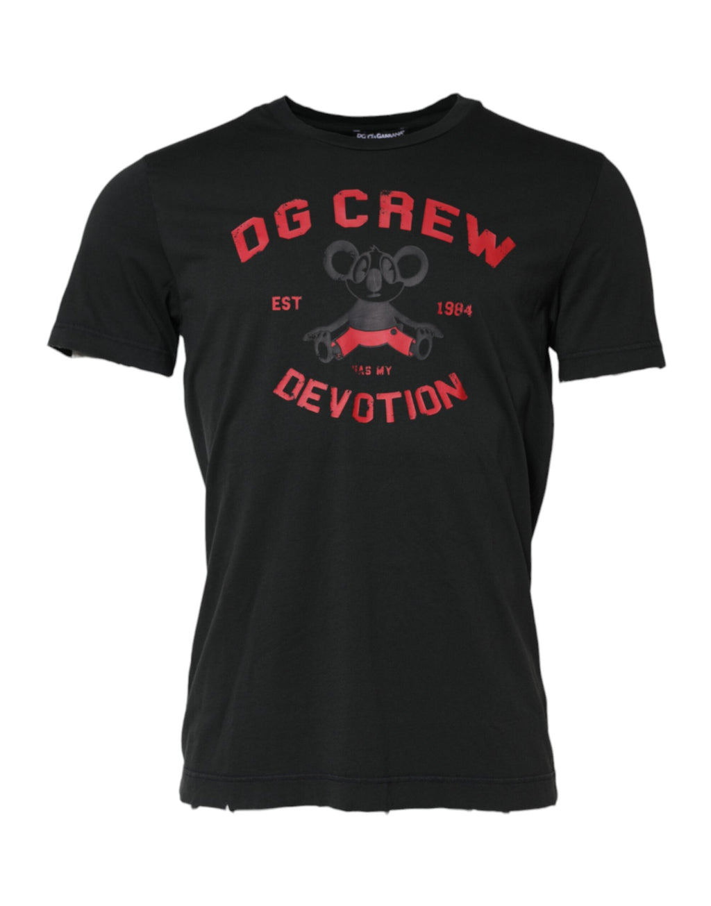 Dolce & Gabbana Schwarzes DG Crew Devotion Baumwoll-T-Shirt mit Rundhalsausschnitt
