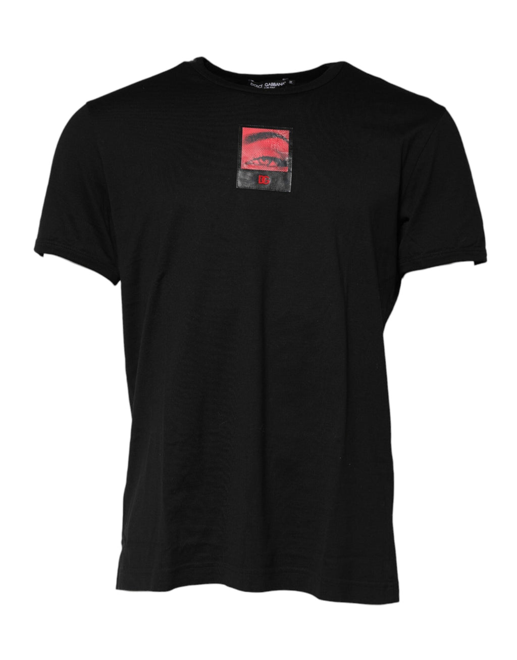 Dolce & Gabbana Schwarzes Baumwoll-T-Shirt mit Rundhalsausschnitt und Augenaufdruck für Männer